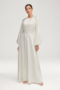 Luna Satin Balloon Sleeve Maxi Dress - White Clothing Veiled 