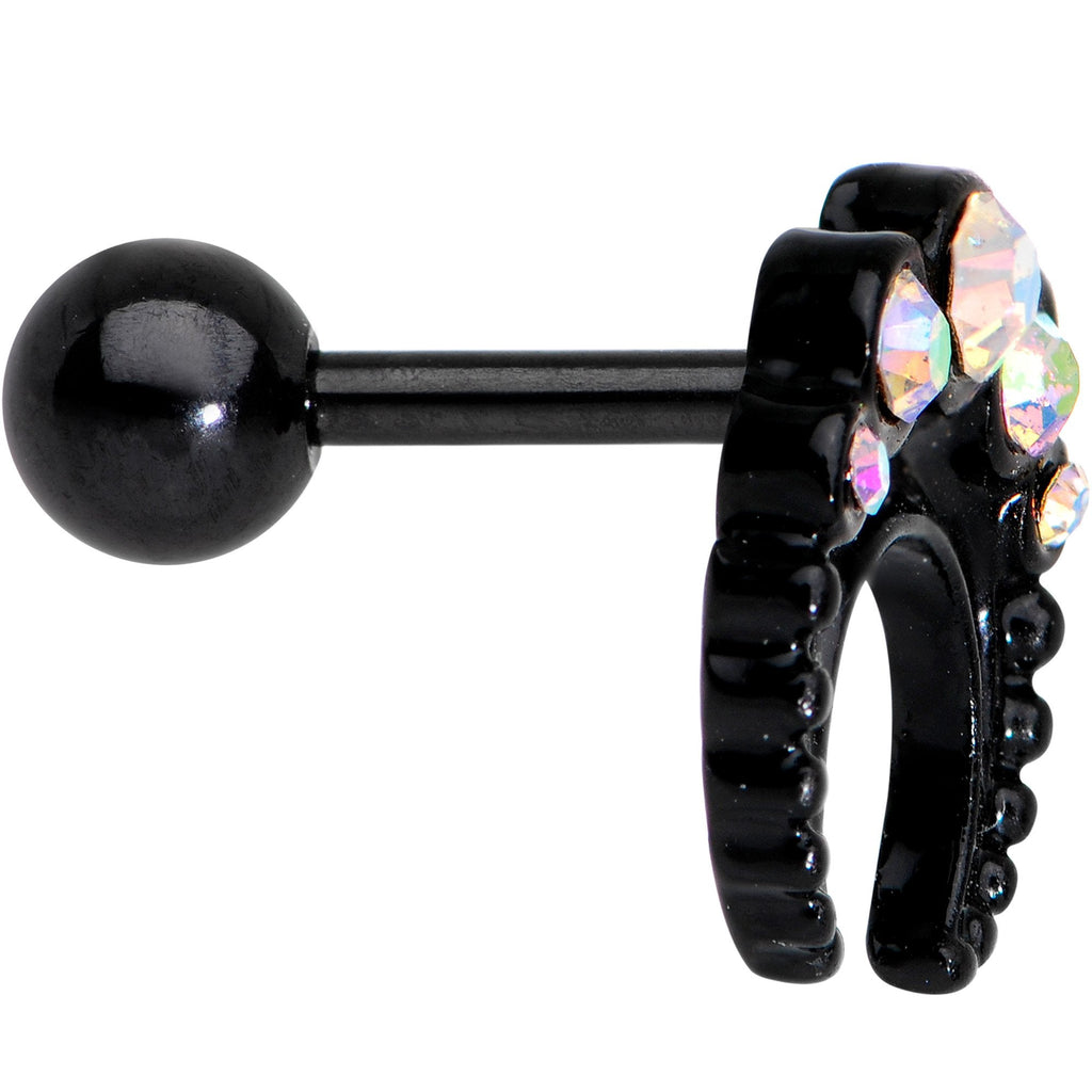 BodyCandy Auora Gem Encrusted Black Crescent Moon Stud Cartilage Earring — lifestyle context