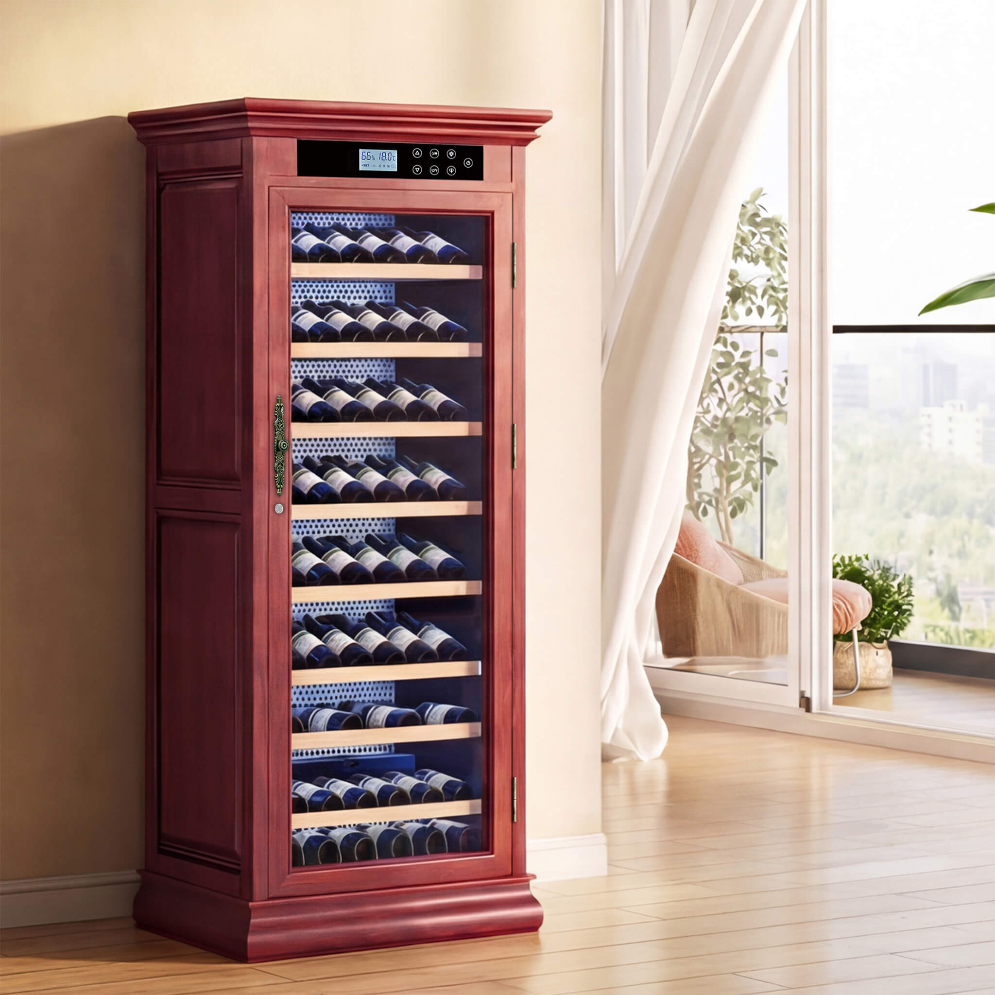 Nuvia 102-Bottle 10.6 Cu.Ft Wine Cooler Cabinet With LED Lighting And Temperature Control (SAK69027) – SAKSBY WHOLESALE, view