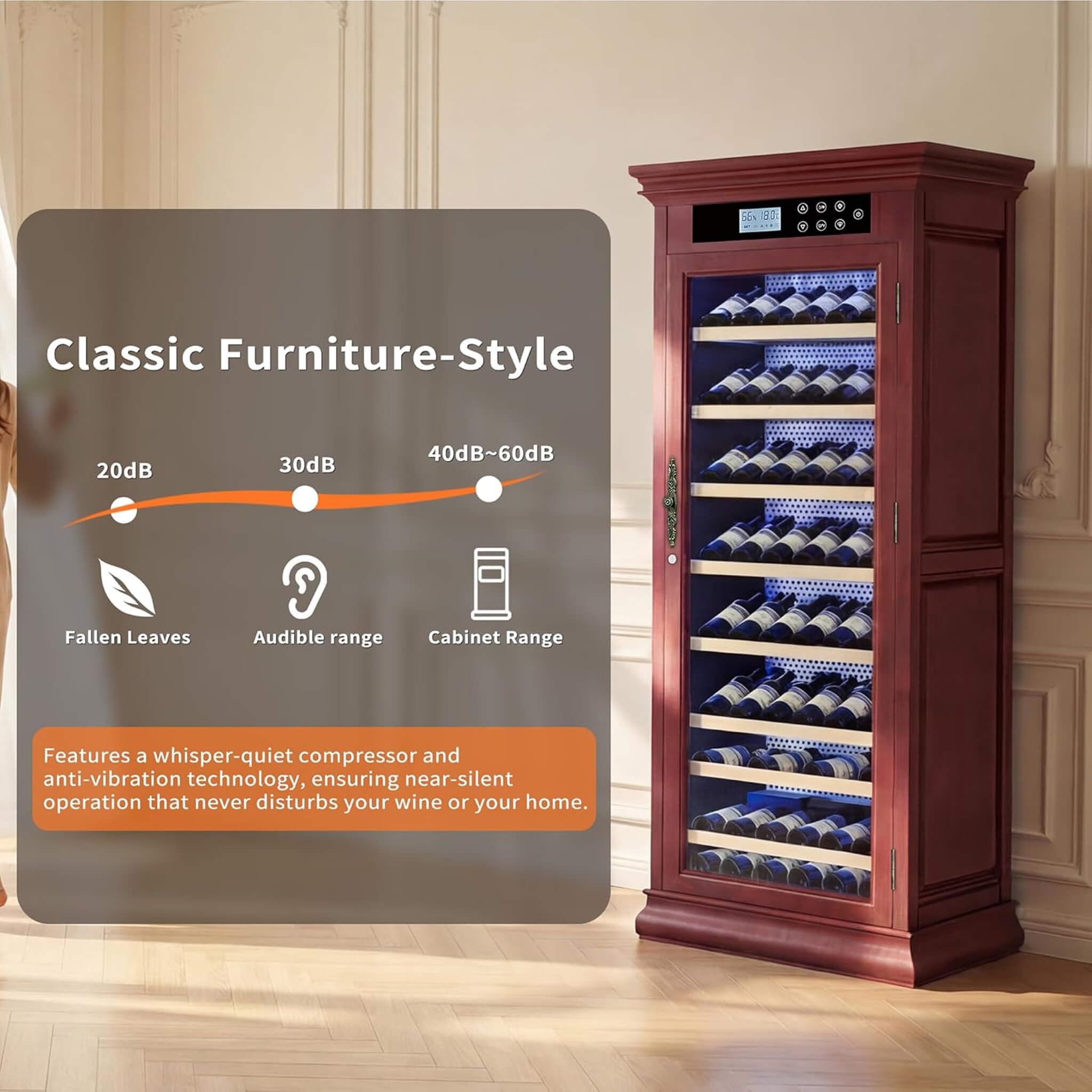 Nuvia 102-Bottle 10.6 Cu.Ft Wine Cooler Cabinet With LED Lighting And Temperature Control (SAK69027) – SAKSBY WHOLESALE, view
