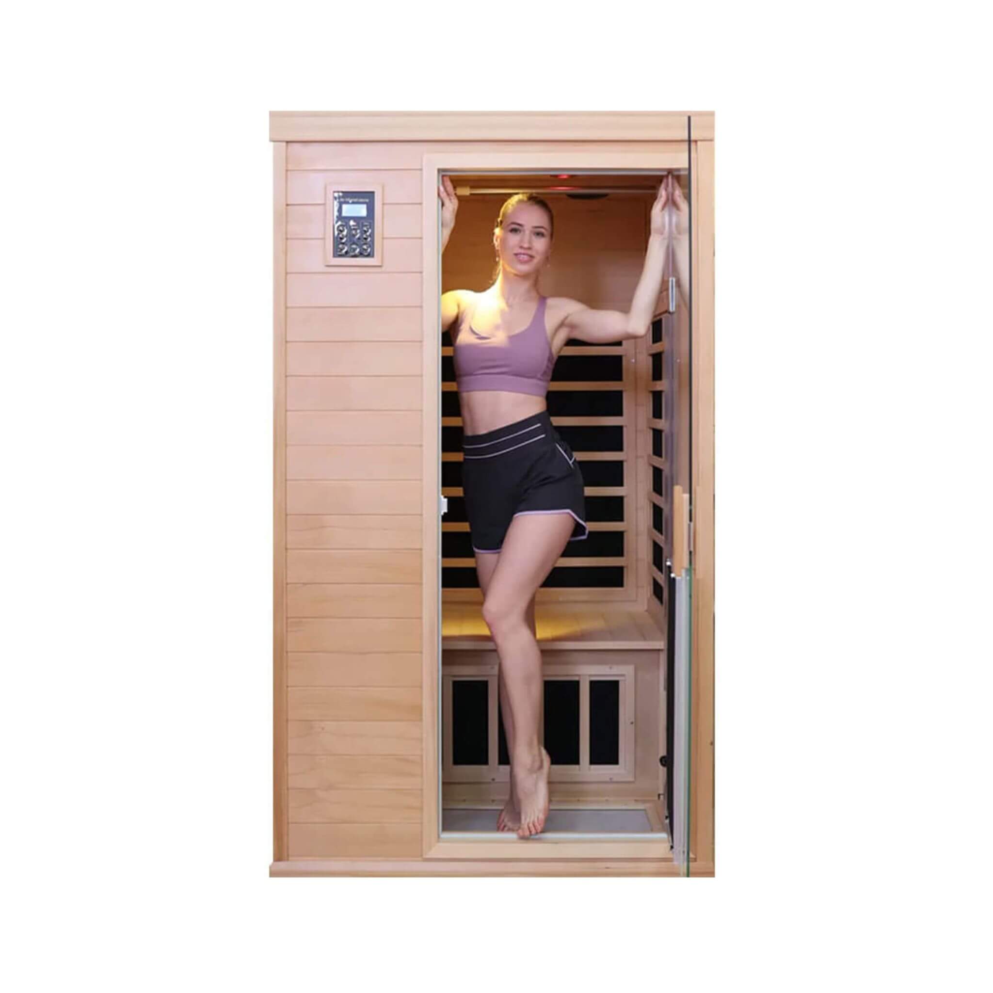 Thermora Ivara Luxury 2-Person Hemlock Wood FAR Infrared Sauna Room W/ Glass Door, 1750W (SAK81525) – SAKSBY WHOLESALE, view 