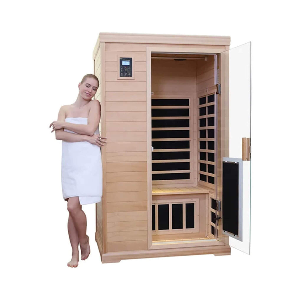 Thermora Ivara Luxury 2-Person Hemlock Wood FAR Infrared Sauna Room W/ Glass Door, 1750W (SAK81525) – SAKSBY WHOLESALE, view 