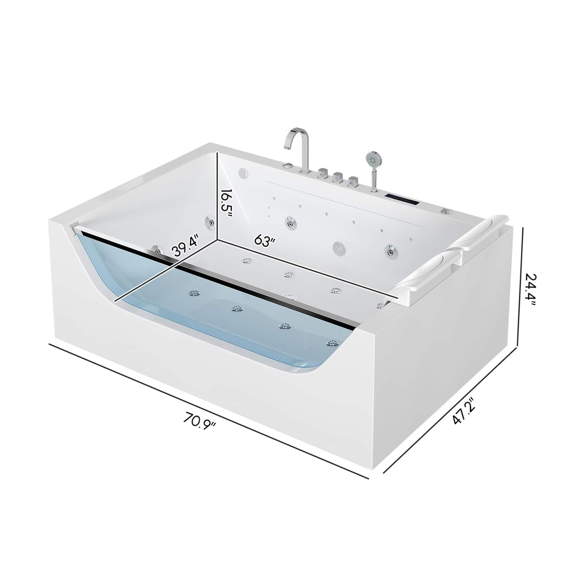 Nuvia Novara 71-Inch Luxury 2-Person Jetted Whirlpool Tub With Massage And Thermostat Control (SAK24590) – SAKSBY WHOLESALE, 