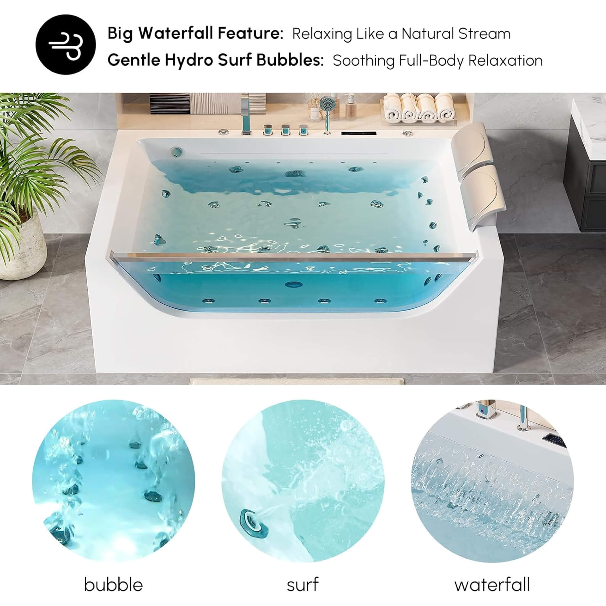 Nuvia Novara 71-Inch Luxury 2-Person Jetted Whirlpool Tub With Massage And Thermostat Control (SAK24590) – SAKSBY WHOLESALE, 