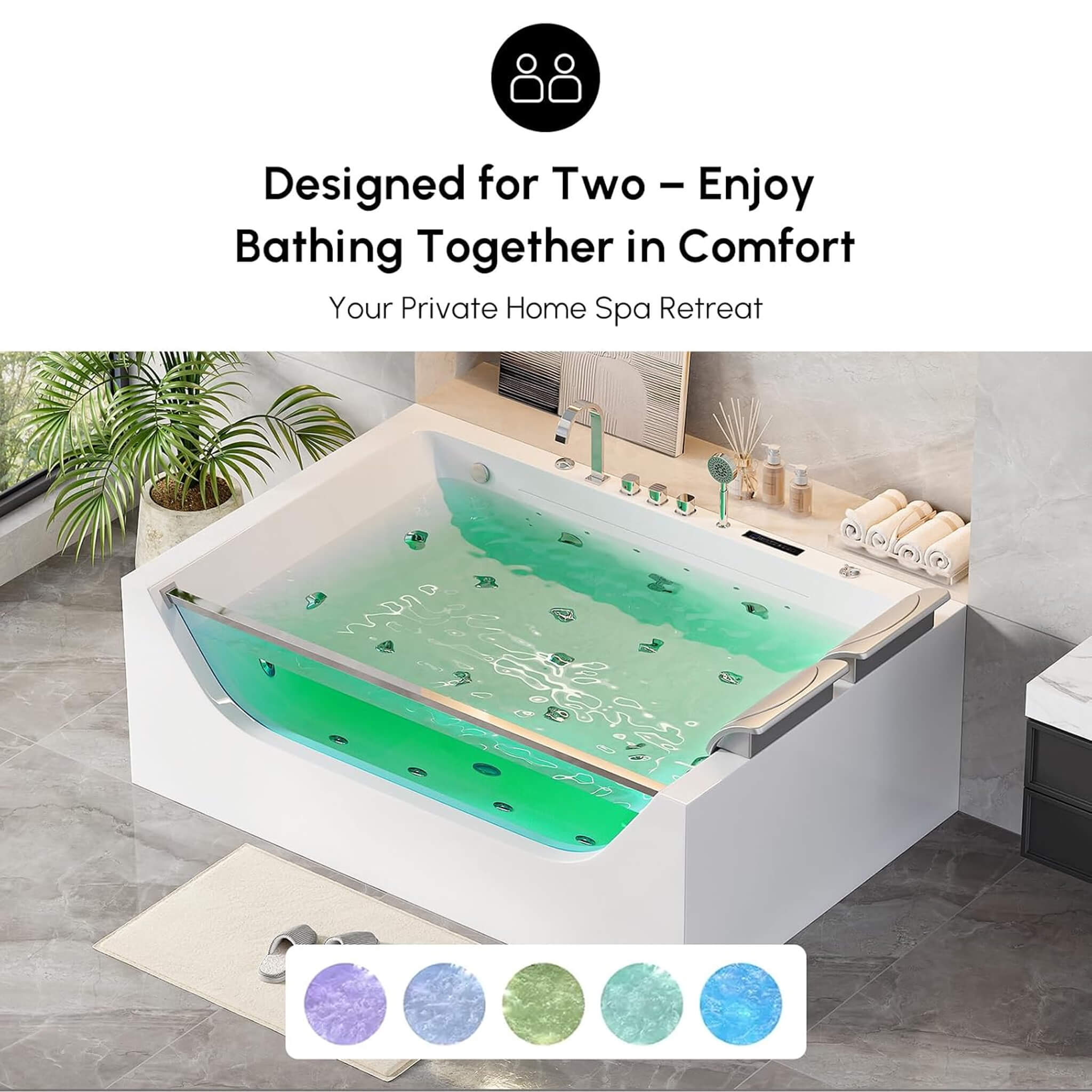 Nuvia Novara 71-Inch Luxury 2-Person Jetted Whirlpool Tub With Massage And Thermostat Control (SAK24590) – SAKSBY WHOLESALE, 