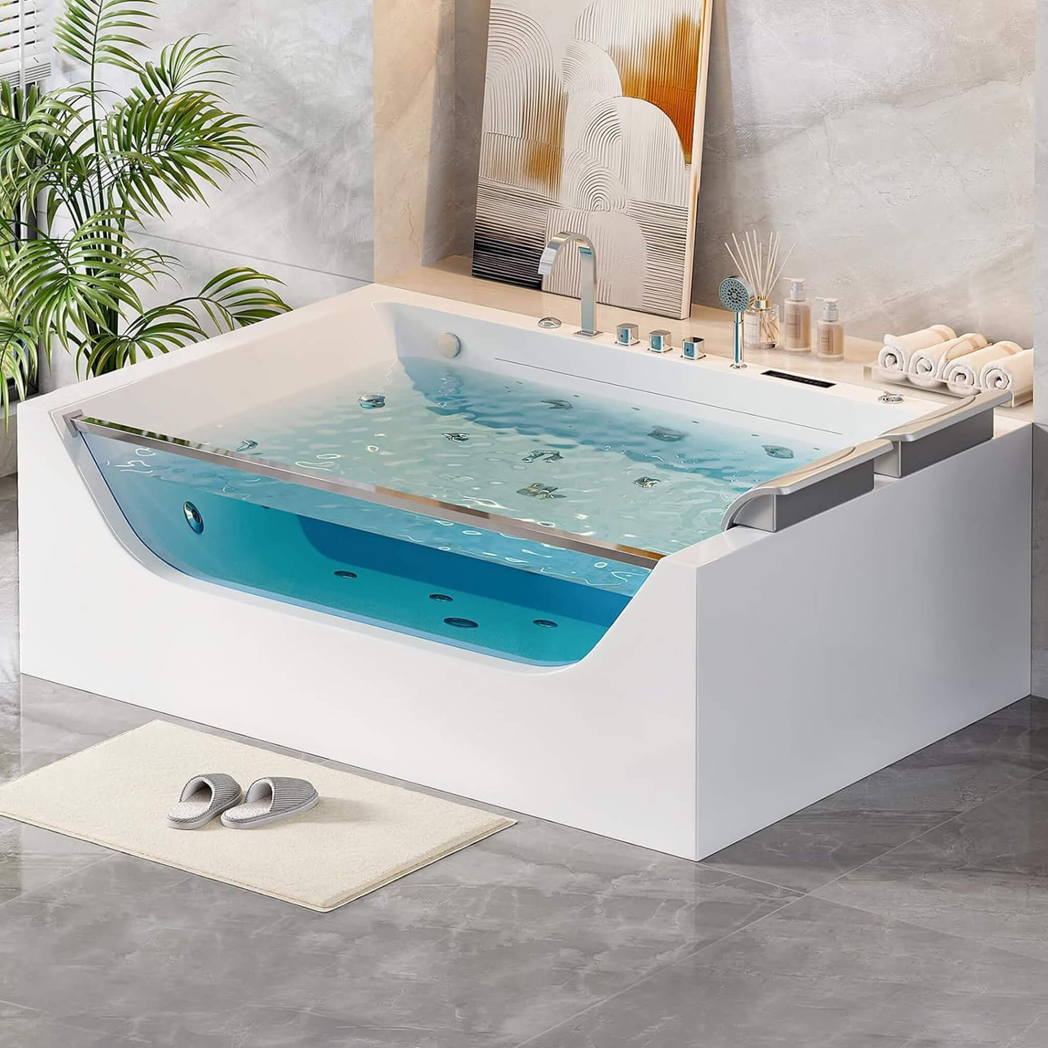 Nuvia Novara 71-Inch Luxury 2-Person Jetted Whirlpool Tub With Massage And Thermostat Control (SAK24590) – SAKSBY WHOLESALE