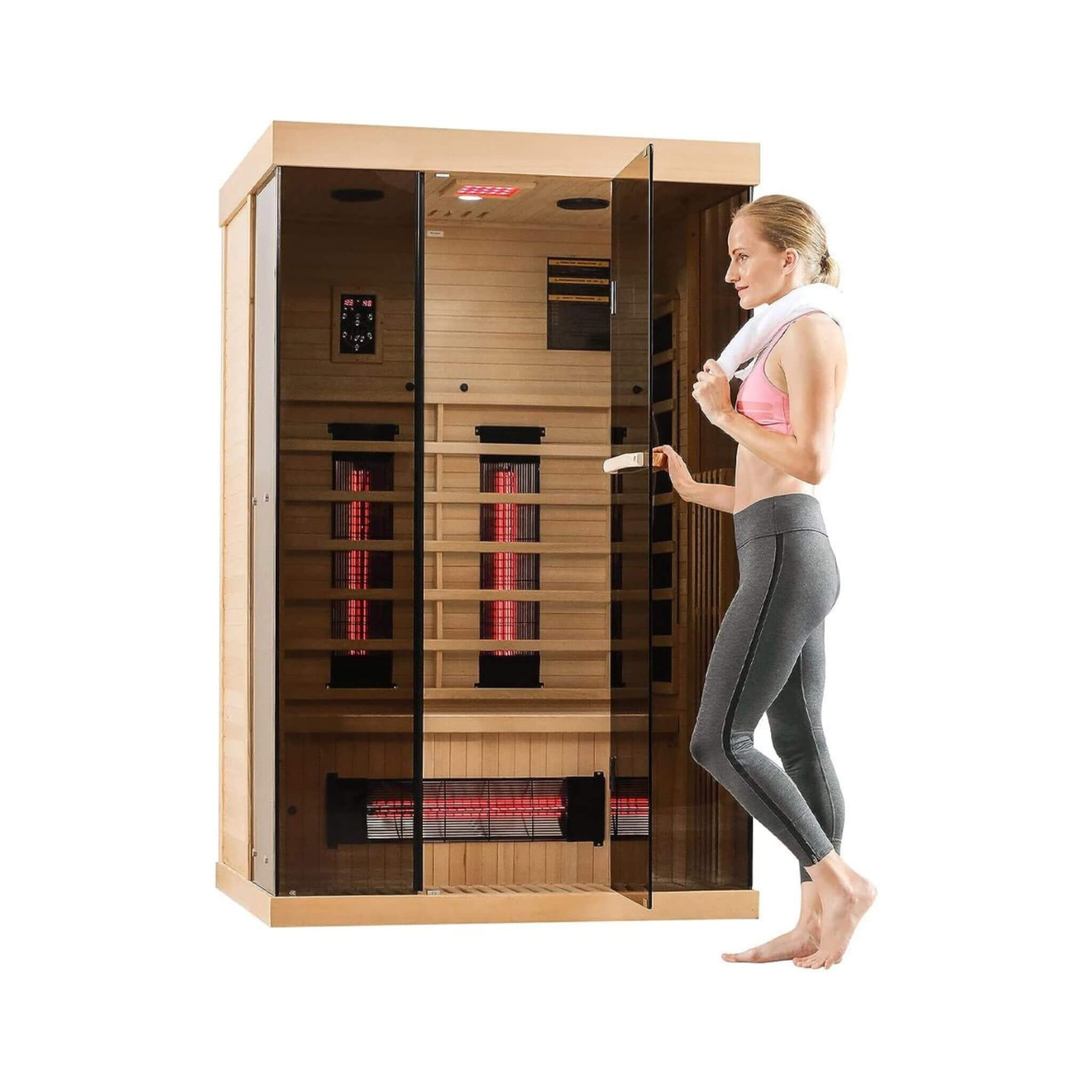 Thermora Valen Luxury 2000W 2-Person Low EMF FAR Infrared Heat Wood Home Personal Spa Sauna W/ Panoramic Tempered Glass (SAK2