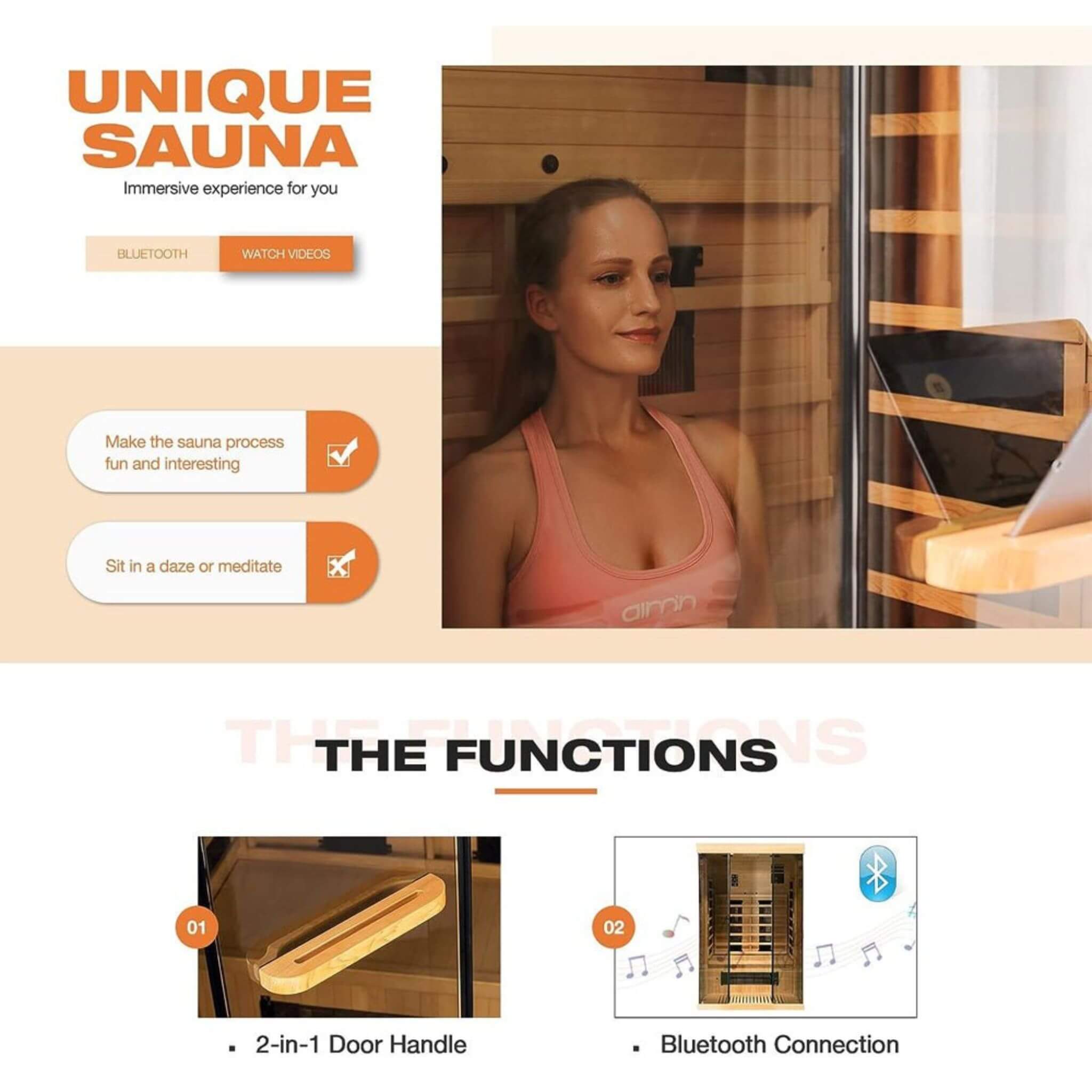 Thermora Valen Luxury 2000W 2-Person Low EMF FAR Infrared Heat Wood Home Personal Spa Sauna W/ Panoramic Tempered Glass (SAK2