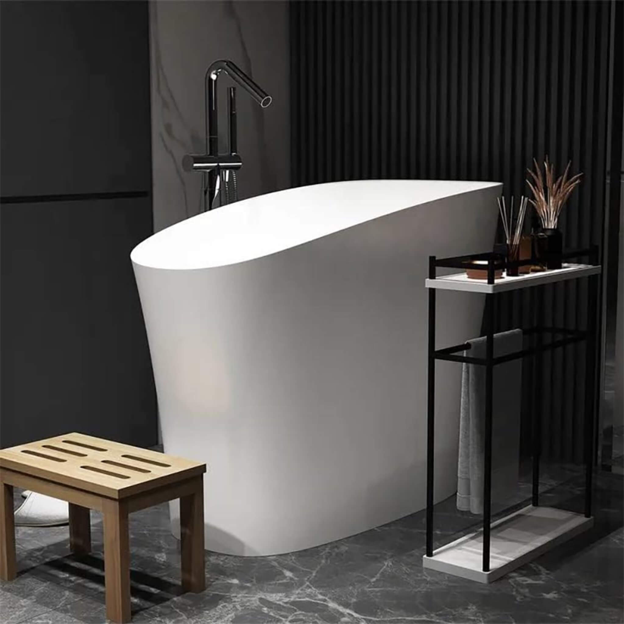 Nuvia Veloura Luxury 47-Inch White Freestanding Japanese-Styled Deep Stone Soaking Bathtub Resin (SAK84725) – SAKSBY WHOLESAL