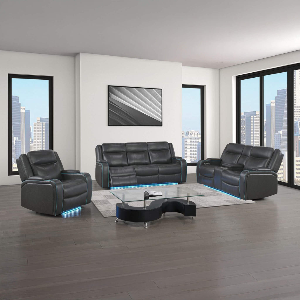 Nuvia Luxury 84-Inch Home Theater Power Reclining Sofa With LED Lights And Power Headrest (SAK83195) – SAKSBY WHOLESALE, view