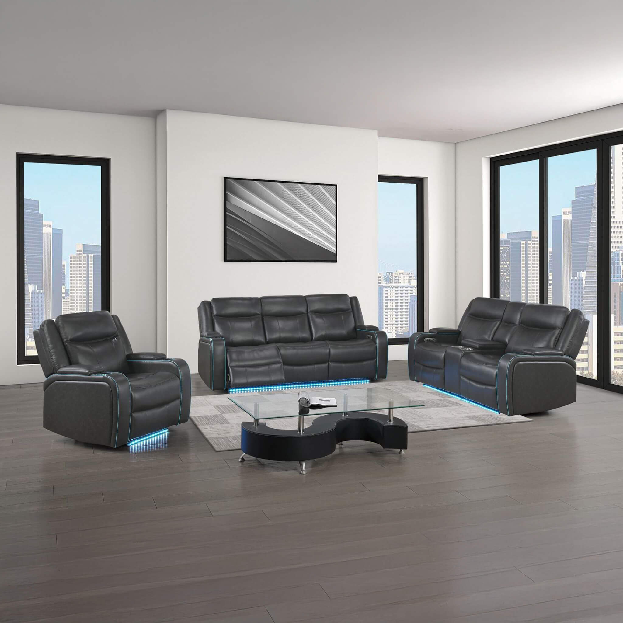 Nuvia Luxury 84-Inch Home Theater Power Reclining Sofa With LED Lights And Power Headrest (SAK83195) – SAKSBY WHOLESALE, view