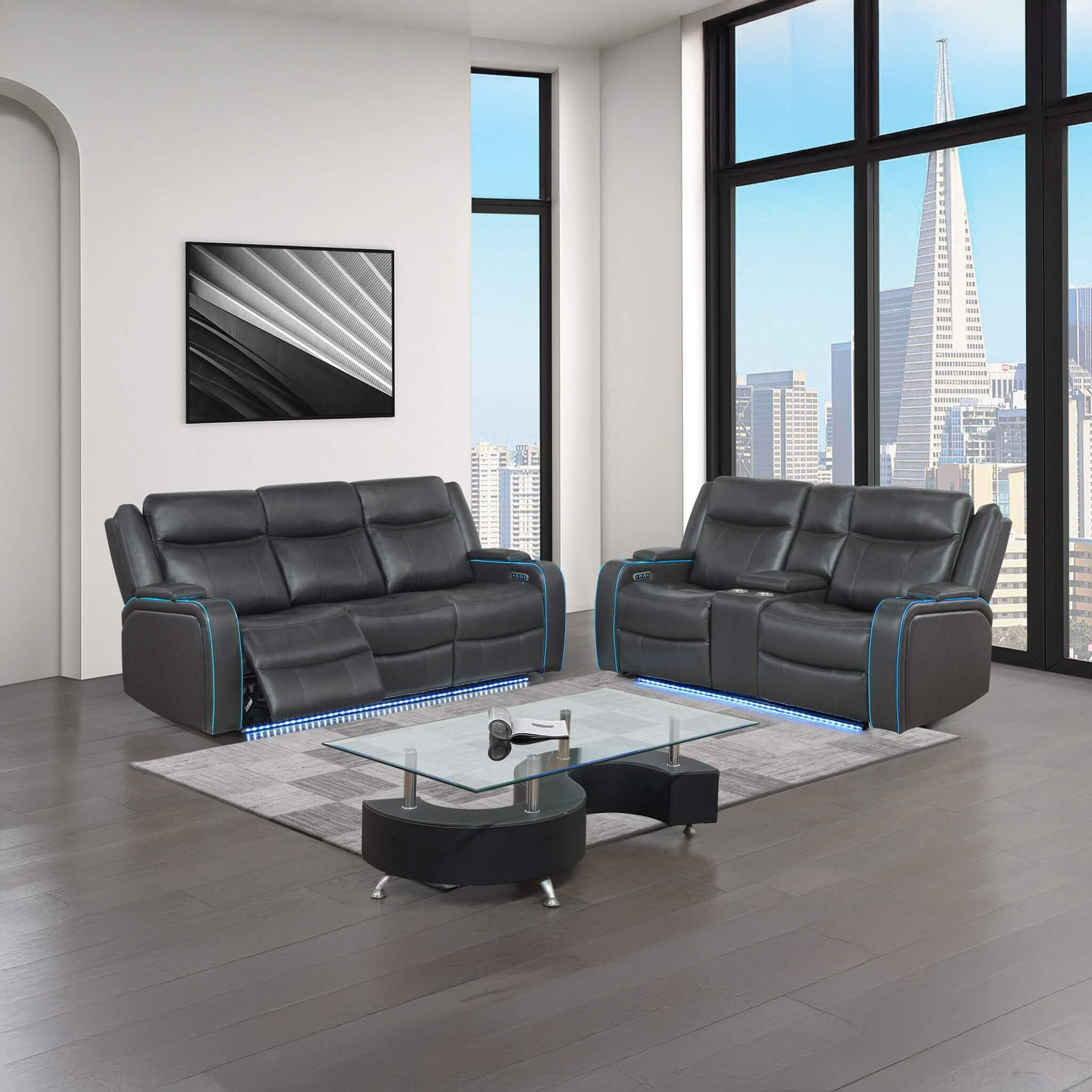 Nuvia Luxury 84-Inch Home Theater Power Reclining Sofa With LED Lights And Power Headrest (SAK83195) – SAKSBY WHOLESALE, view