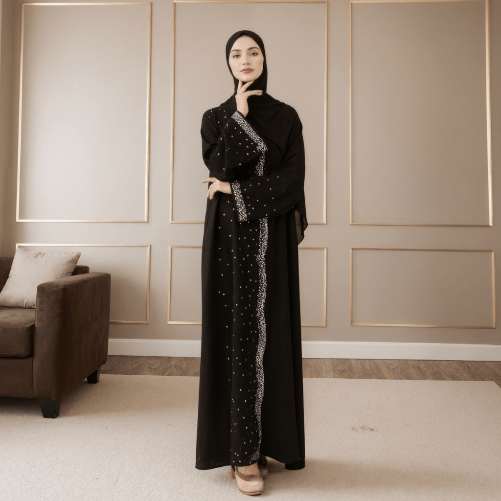 Mariam's Collection Luxury Black Starry Diamond Abaya  (MOA240) — detail shot 8