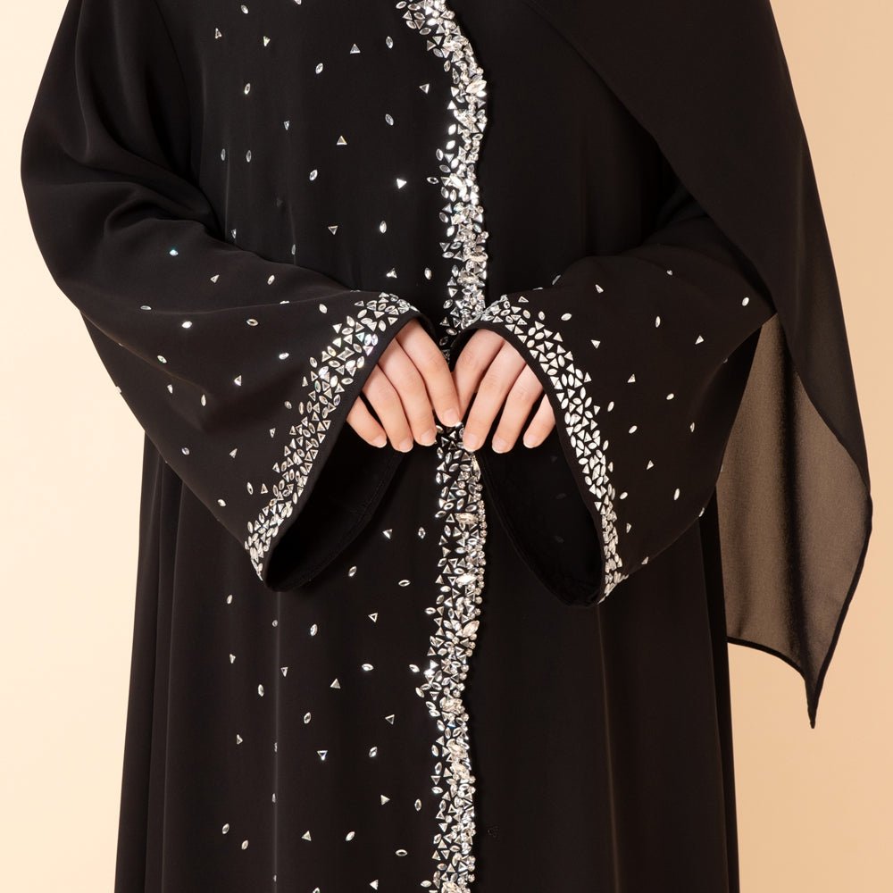 Mariam's Collection Luxury Black Starry Diamond Abaya  (MOA240) — Black detail
