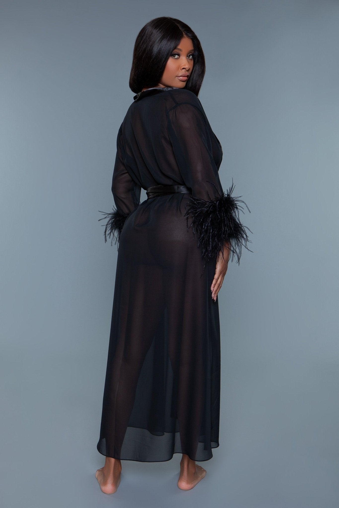 Chiffon Robe with Ostrich Feather Trim Sheer Elegance