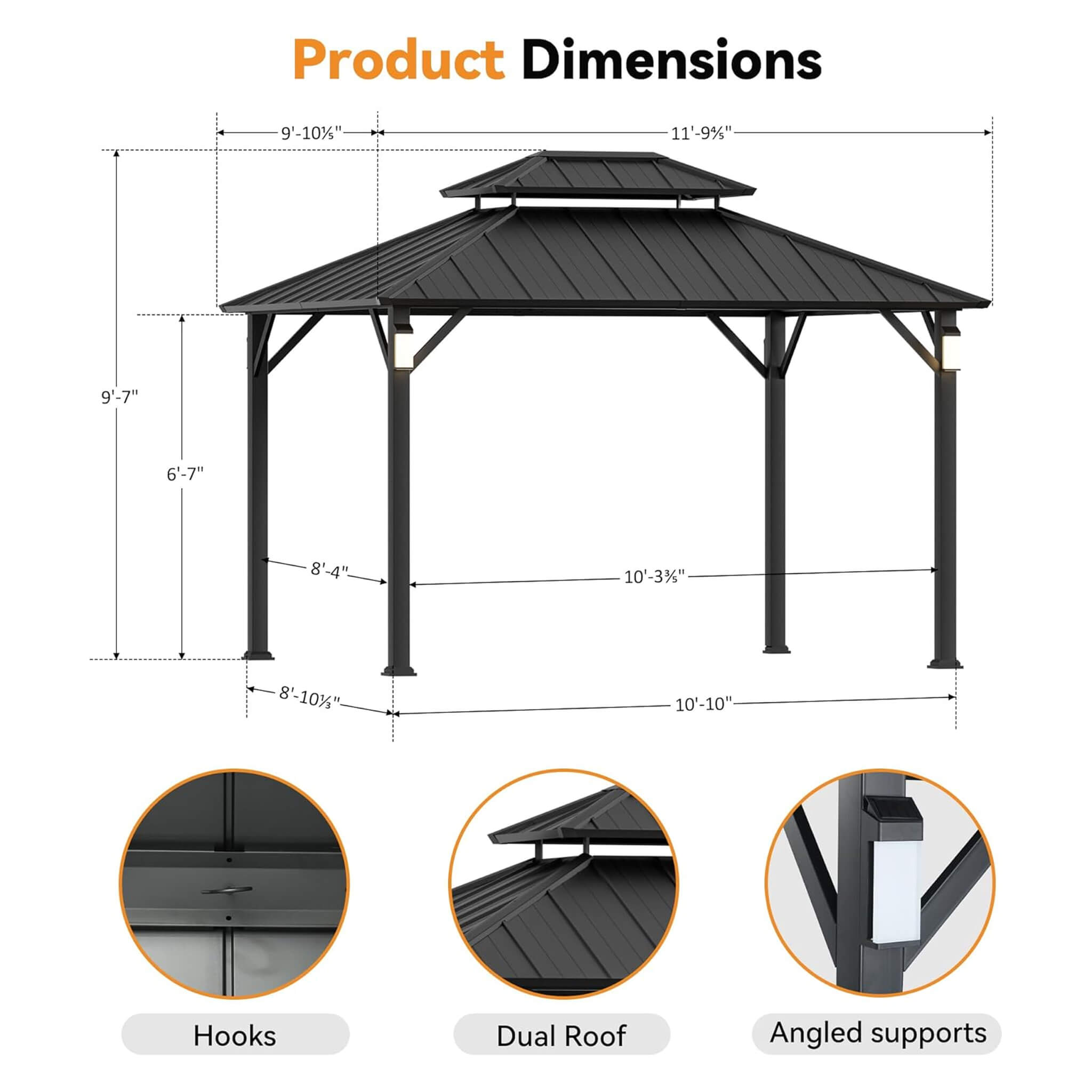 Alora Luxury Double Roof Hardtop Aluminum Gazebo With Decor Hooks, Mosquito Nettings, And LED Lights (SAK91824) – SAKSBY WHOL