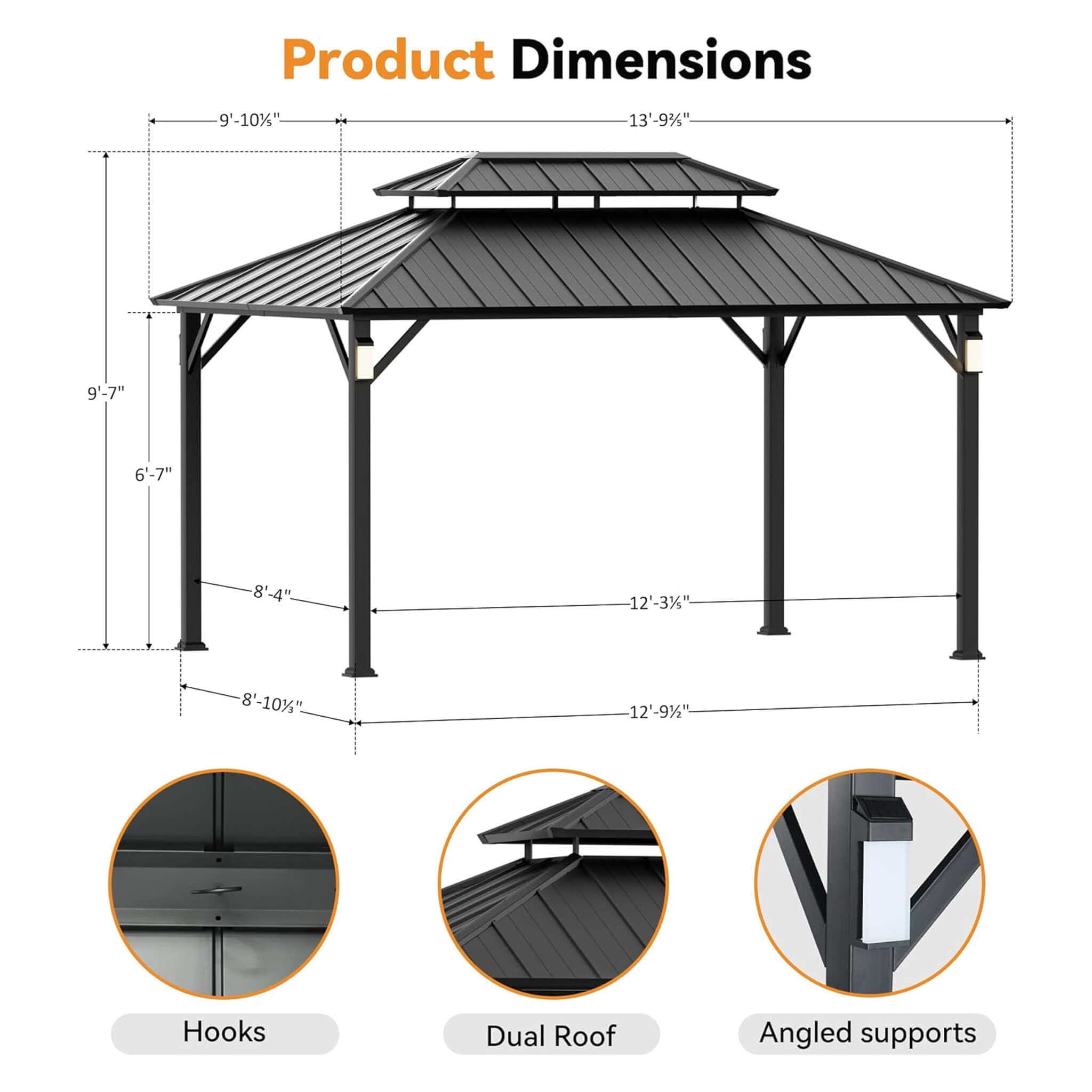 Alora Luxury Double Roof Hardtop Aluminum Gazebo With Decor Hooks, Mosquito Nettings, And LED Lights (SAK91824) – SAKSBY WHOL