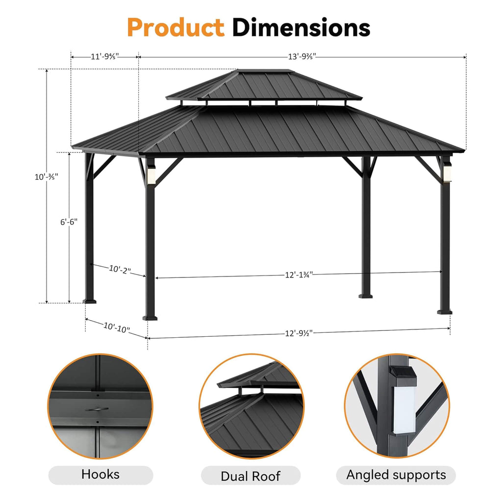 Alora Luxury Double Roof Hardtop Aluminum Gazebo With Decor Hooks, Mosquito Nettings, And LED Lights (SAK91824) – SAKSBY WHOL