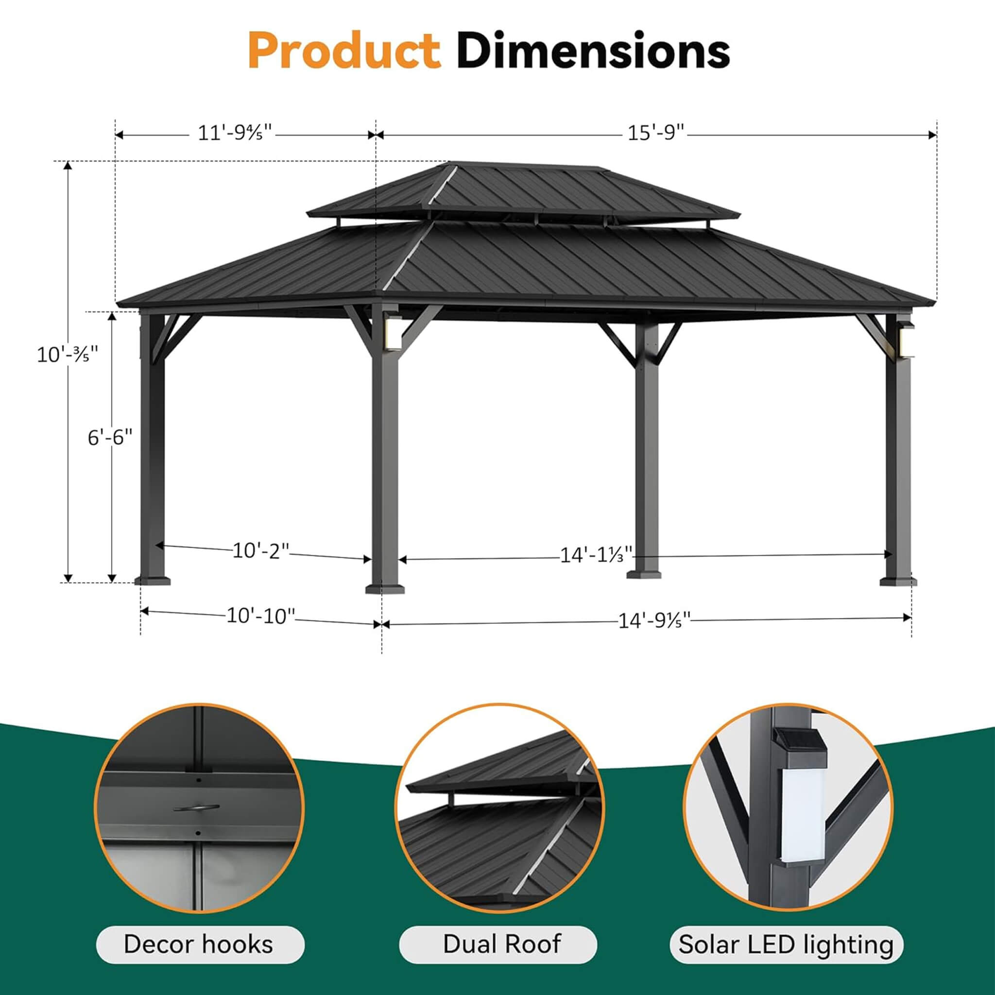 Alora Luxury Double Roof Hardtop Aluminum Gazebo With Decor Hooks, Mosquito Nettings, And LED Lights (SAK91824) – SAKSBY WHOL