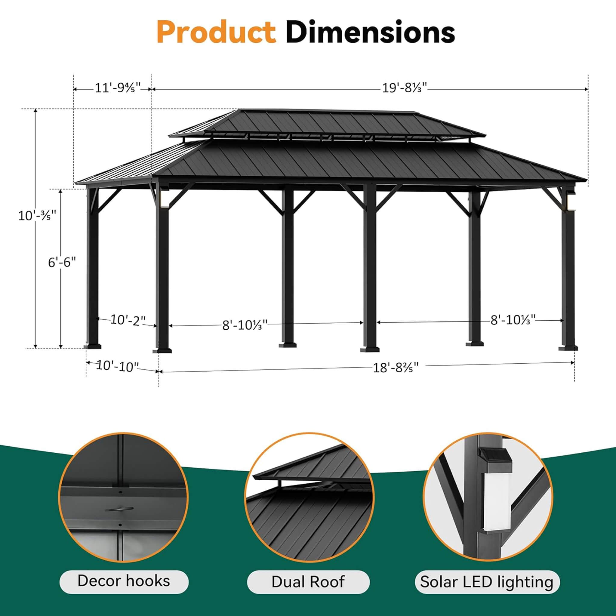 Alora Luxury Double Roof Hardtop Aluminum Gazebo With Decor Hooks, Mosquito Nettings, And LED Lights (SAK91824) – SAKSBY WHOL