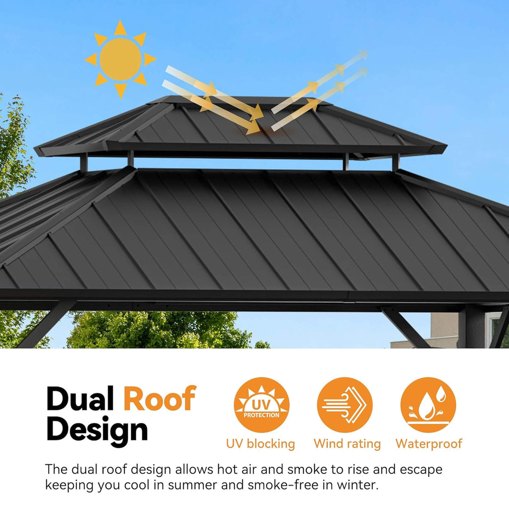 Alora Luxury Double Roof Hardtop Aluminum Gazebo With Decor Hooks, Mosquito Nettings, And LED Lights (SAK91824) – SAKSBY WHOL