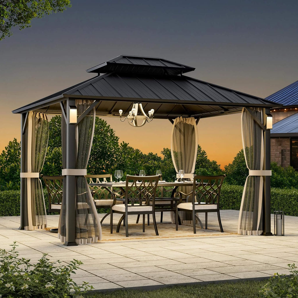 Alora Luxury Double Roof Hardtop Aluminum Gazebo With Decor Hooks, Mosquito Nettings, And LED Lights (SAK91824) – SAKSBY WHOL
