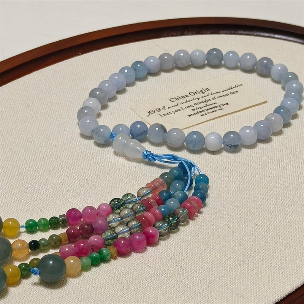 Mariam's Collection Luxury Elegance Fancy 33 Muslim Agate Tasbeeh with Tassels (MR083) — construction detail
