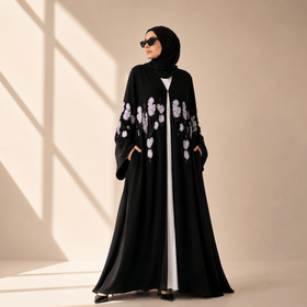 Luxury Floral Embroidered Double-Layer Chiffon Open Abaya(MOA308)