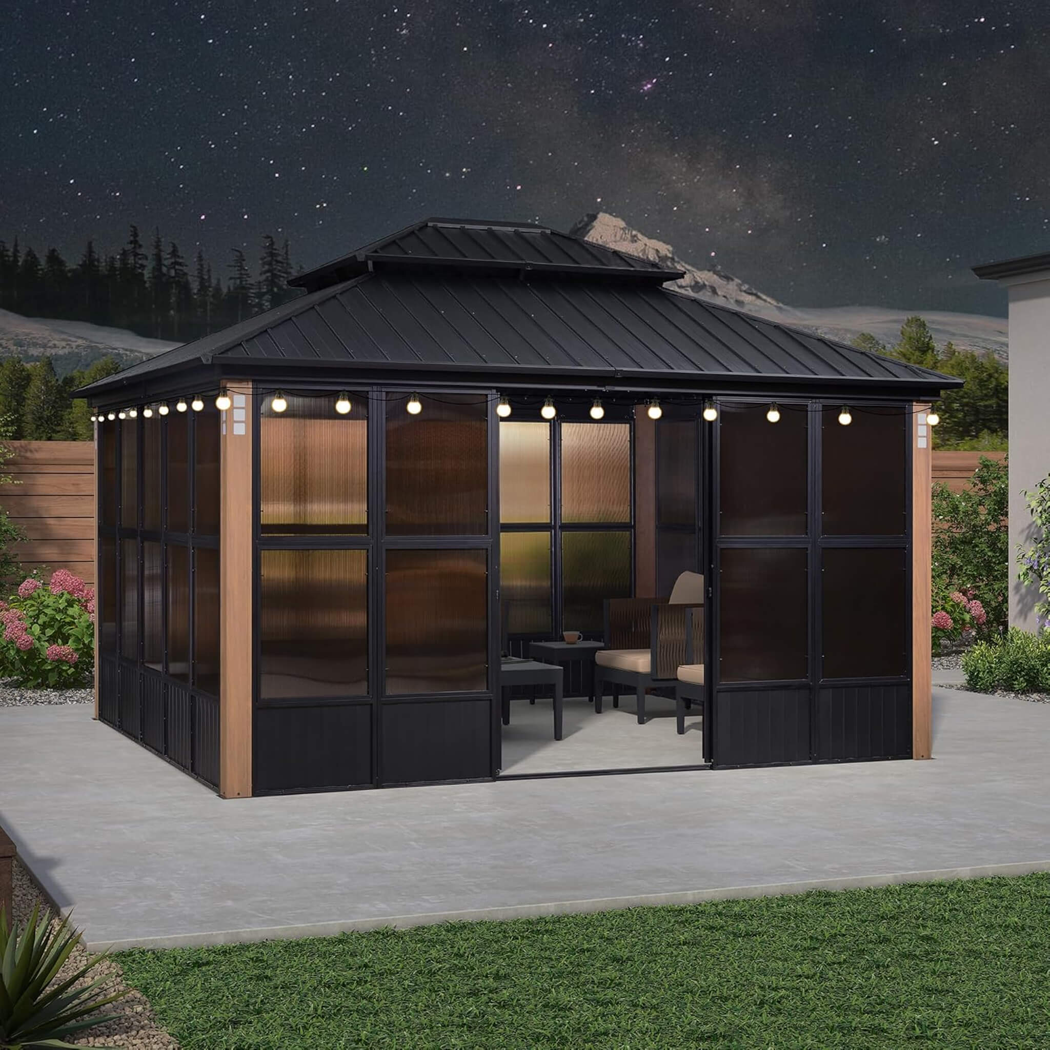 Alora Oasis Luxury Heavy-Duty Hardtop Sunroom With Aluminum Frame And LED Lights (SAK79102) – SAKSBY WHOLESALE, view 13