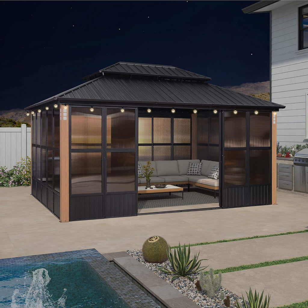 Alora Oasis Luxury Heavy-Duty Hardtop Sunroom With Aluminum Frame And LED Lights (SAK79102) – SAKSBY WHOLESALE, view 15