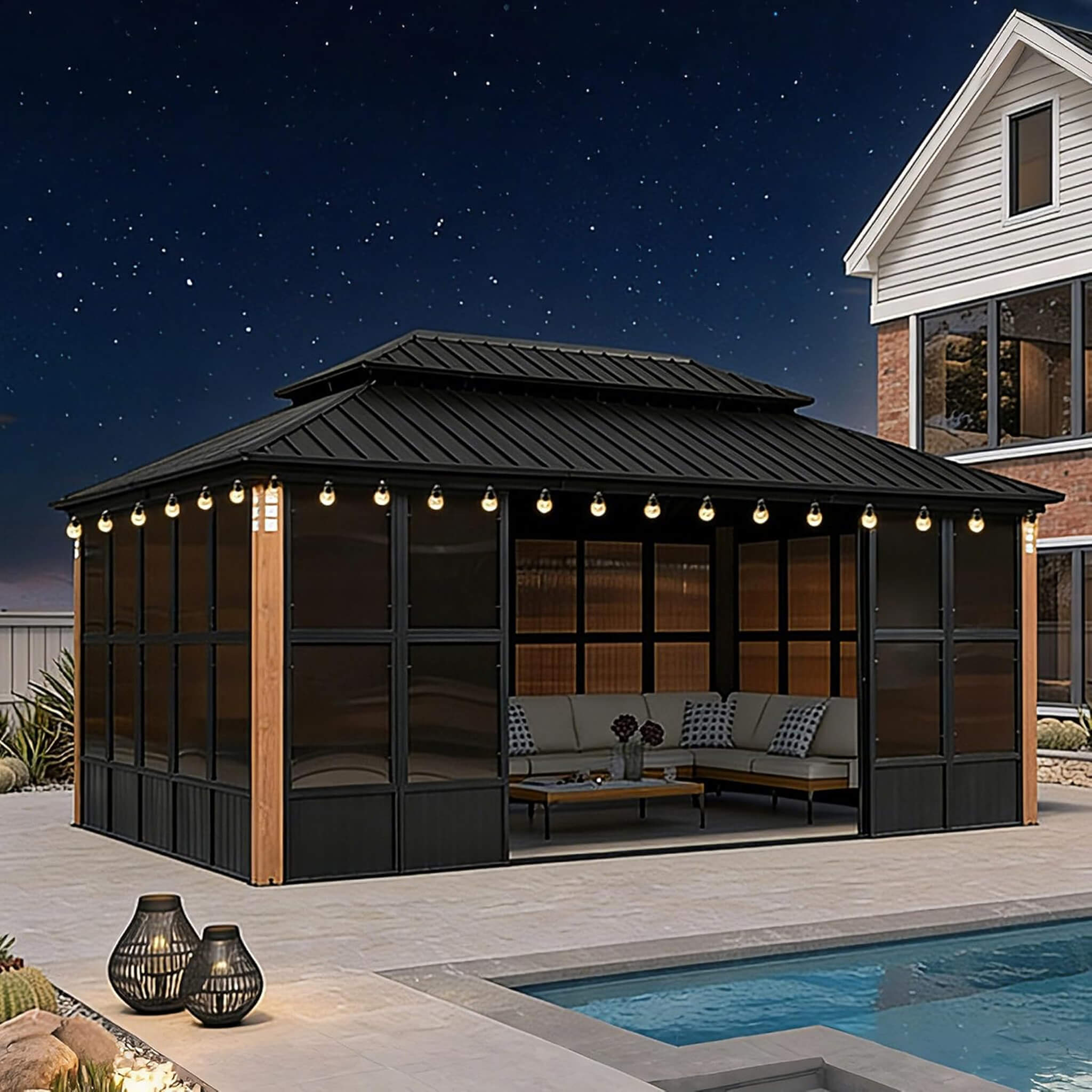 Alora Oasis Luxury Heavy-Duty Hardtop Sunroom With Aluminum Frame And LED Lights (SAK79102) – SAKSBY WHOLESALE, view 17