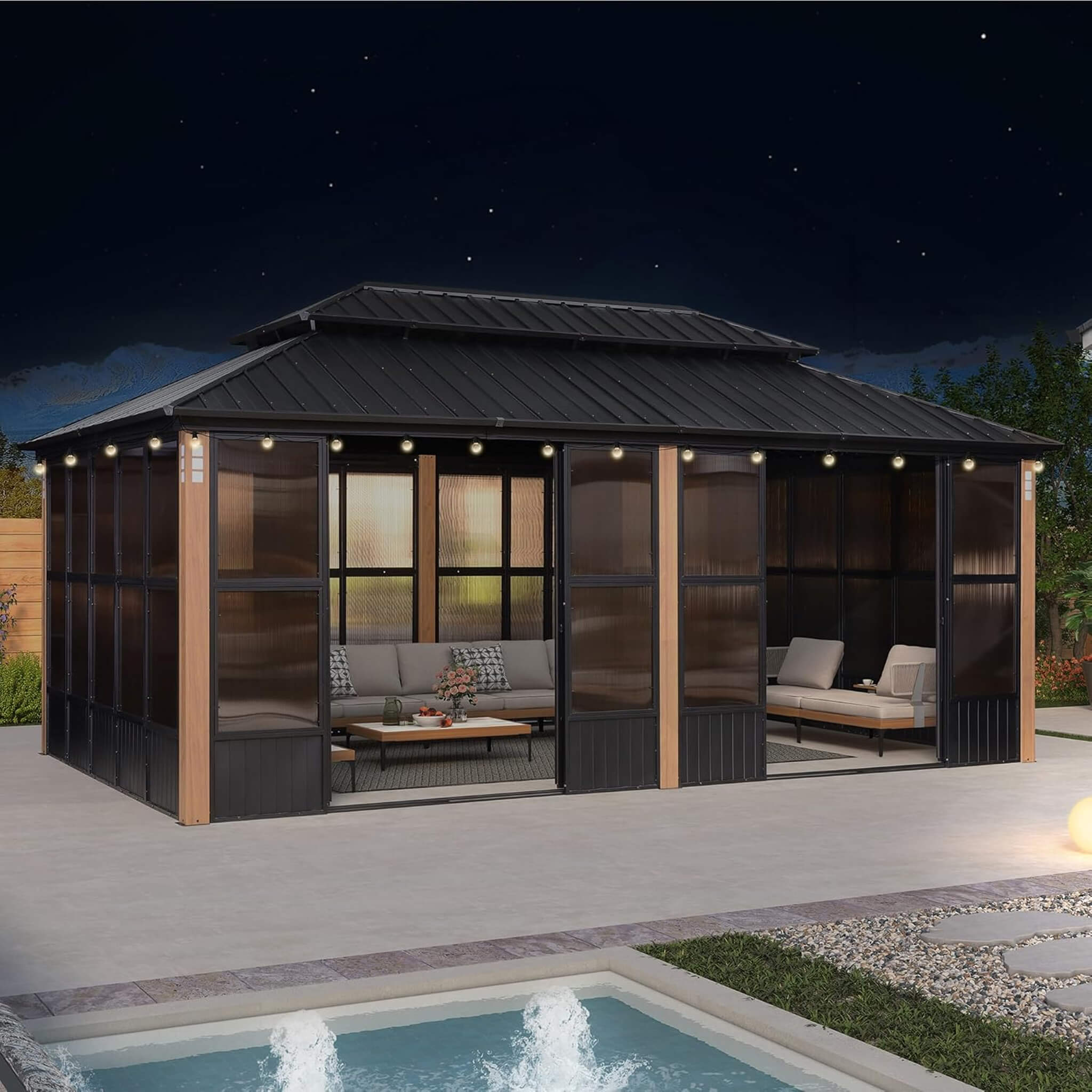 Alora Oasis Luxury Heavy-Duty Hardtop Sunroom With Aluminum Frame And LED Lights (SAK79102) – SAKSBY WHOLESALE, view 19