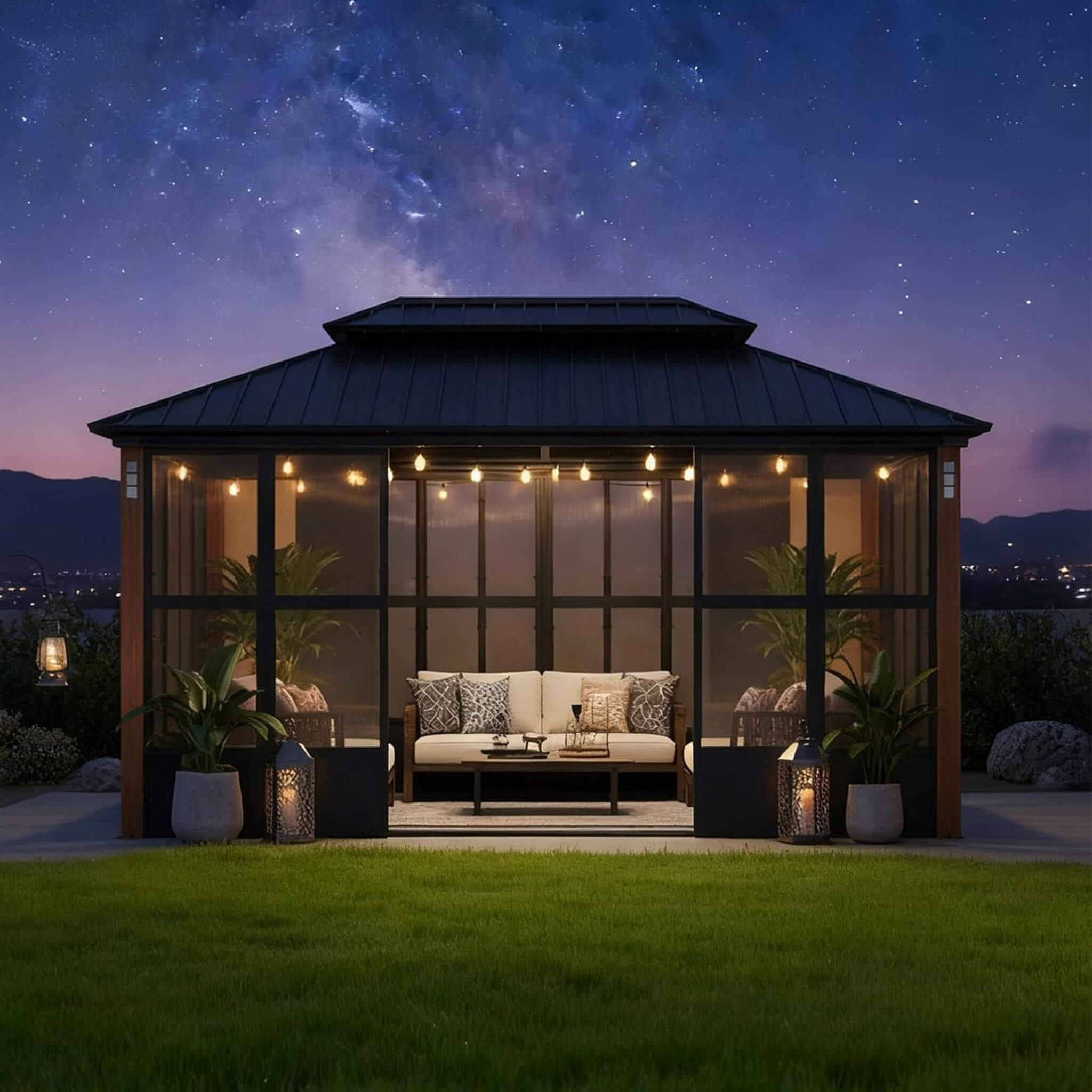 Alora Oasis Luxury Heavy-Duty Hardtop Sunroom With Aluminum Frame And LED Lights (SAK79102) – SAKSBY WHOLESALE