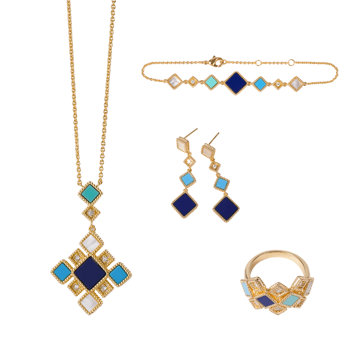 Mariam's Collection Celeste Geometric Gemstone Jewelry Set | Islamic Blue Stone Jewelry Set (MAC253) — detail shot 10