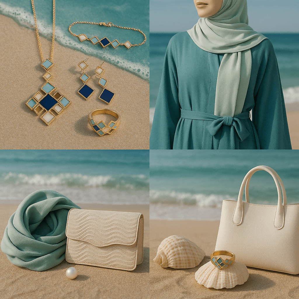 Mariam's Collection Celeste Geometric Gemstone Jewelry Set | Islamic Blue Stone Jewelry Set (MAC253) — product category context