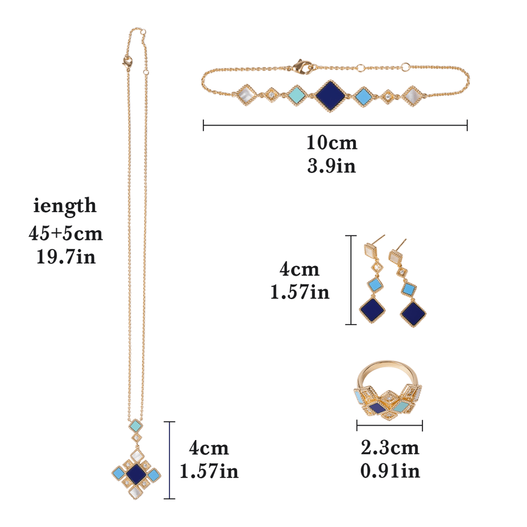 Mariam's Collection Celeste Geometric Gemstone Jewelry Set | Islamic Blue Stone Jewelry Set (MAC253) — comparison shot