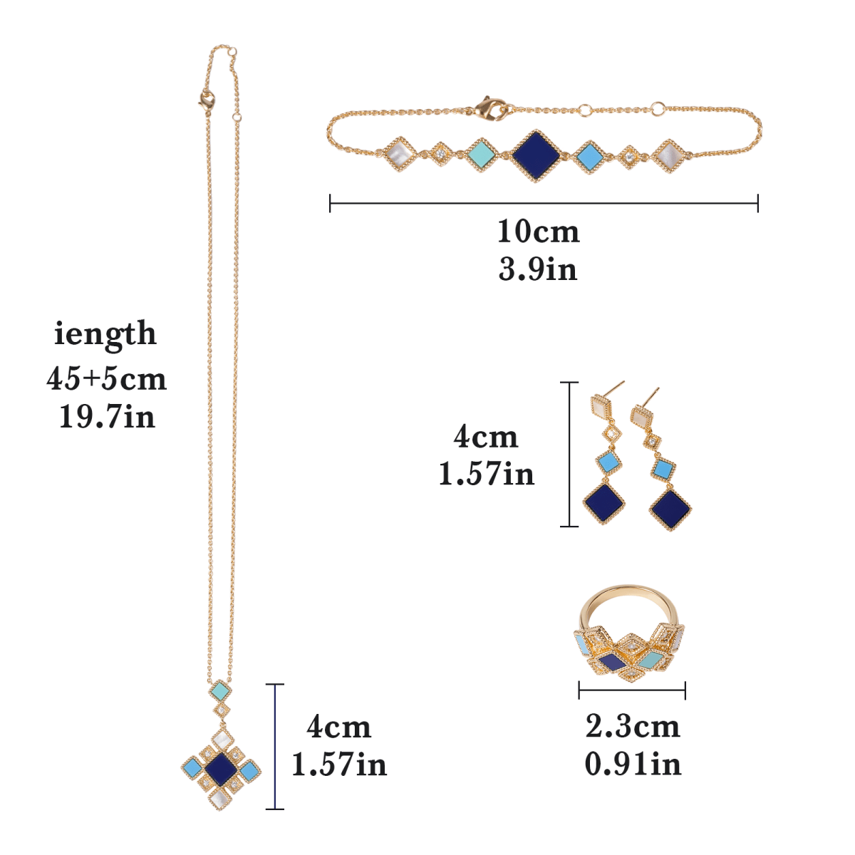 Mariam's Collection Celeste Geometric Gemstone Jewelry Set | Islamic Blue Stone Jewelry Set (MAC253) — comparison shot