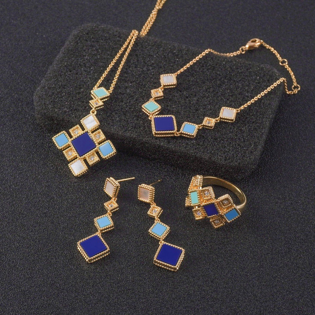 Mariam's Collection Celeste Geometric Gemstone Jewelry Set | Islamic Blue Stone Jewelry Set (MAC253) — Blue detail