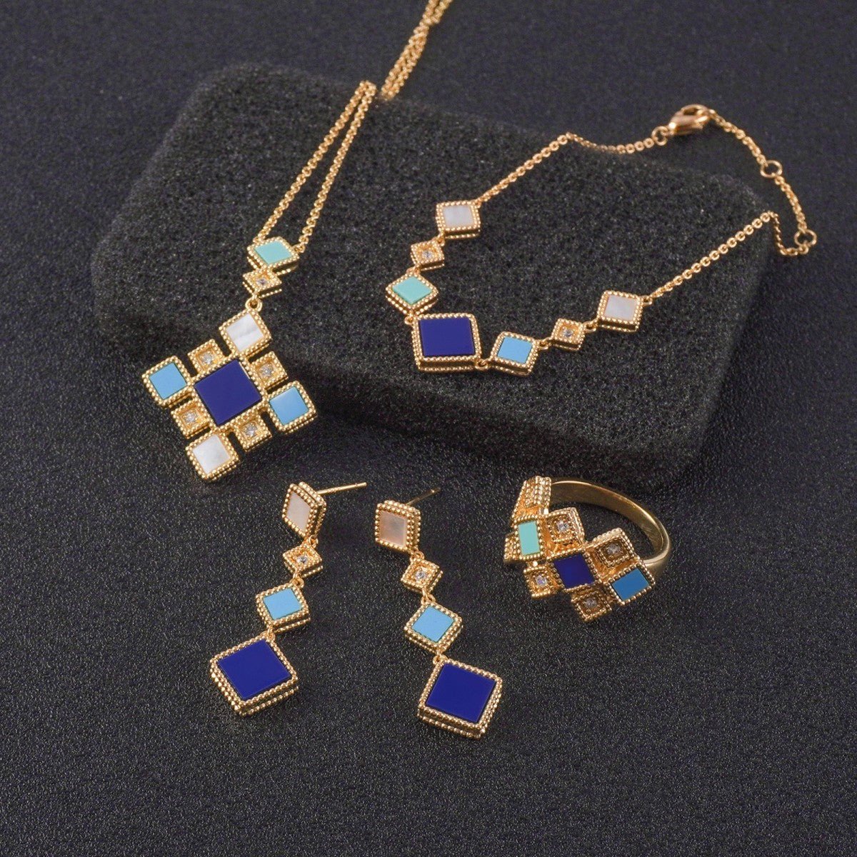 Mariam's Collection Celeste Geometric Gemstone Jewelry Set | Islamic Blue Stone Jewelry Set (MAC253) — Blue detail