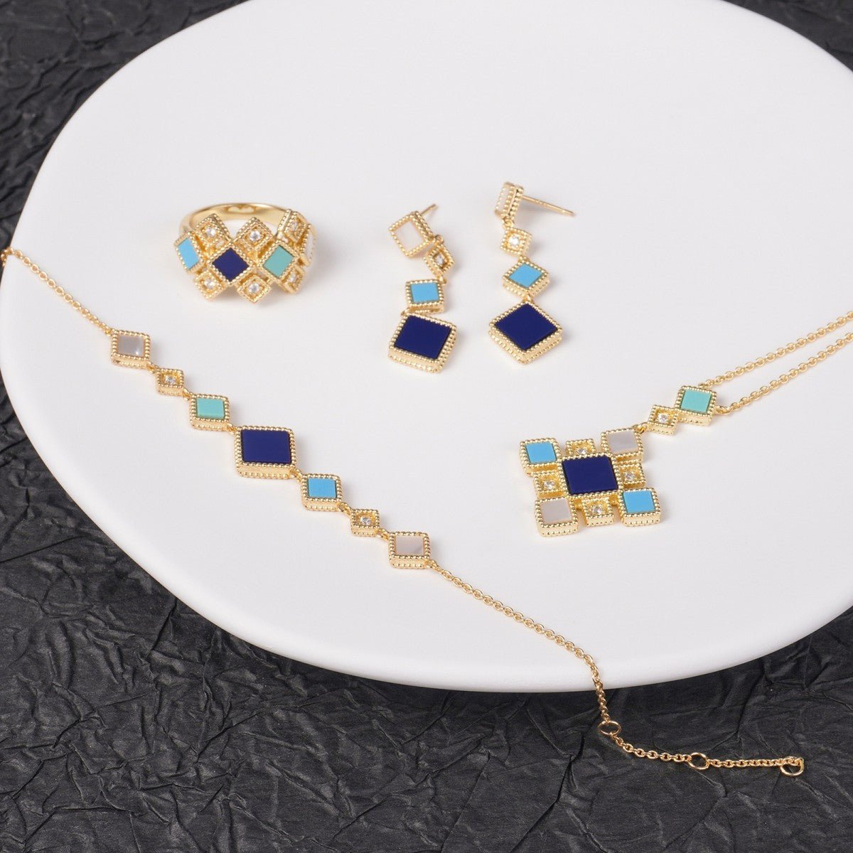 Mariam's Collection Celeste Geometric Gemstone Jewelry Set | Islamic Blue Stone Jewelry Set (MAC253) — detail shot 7