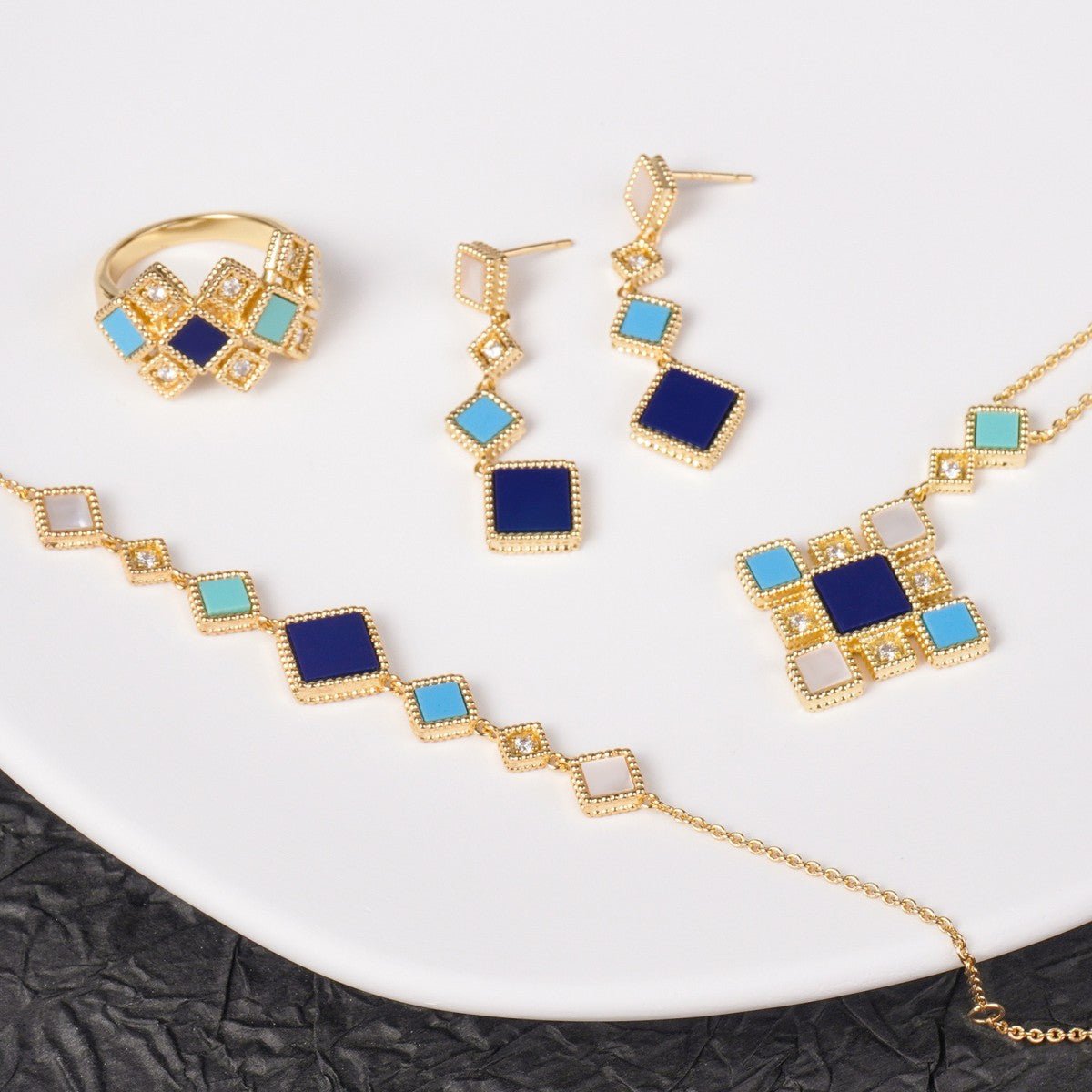 Mariam's Collection Celeste Geometric Gemstone Jewelry Set | Islamic Blue Stone Jewelry Set (MAC253) — detail shot 9