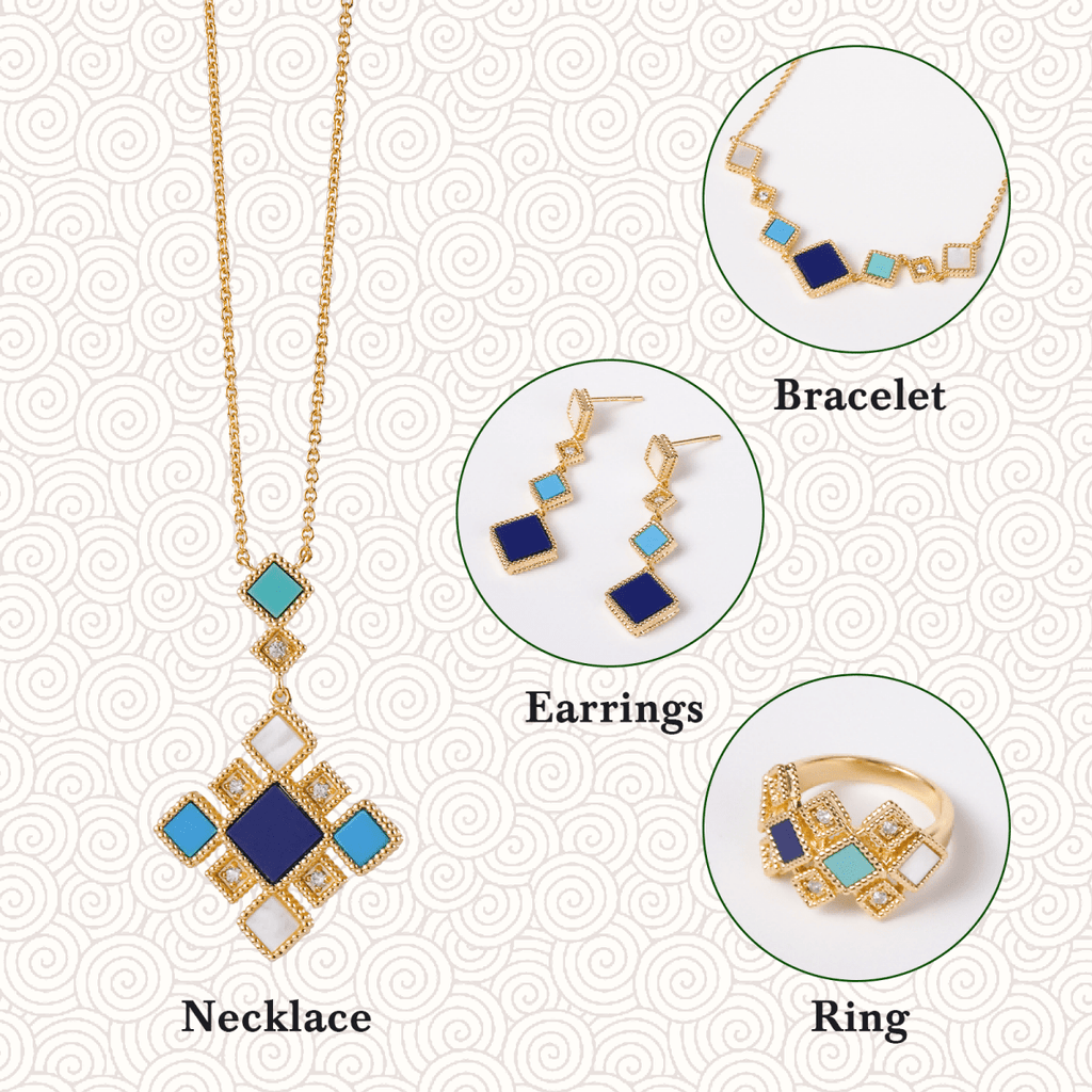 Mariam's Collection Celeste Geometric Gemstone Jewelry Set | Islamic Blue Stone Jewelry Set (MAC253) — detail shot 8