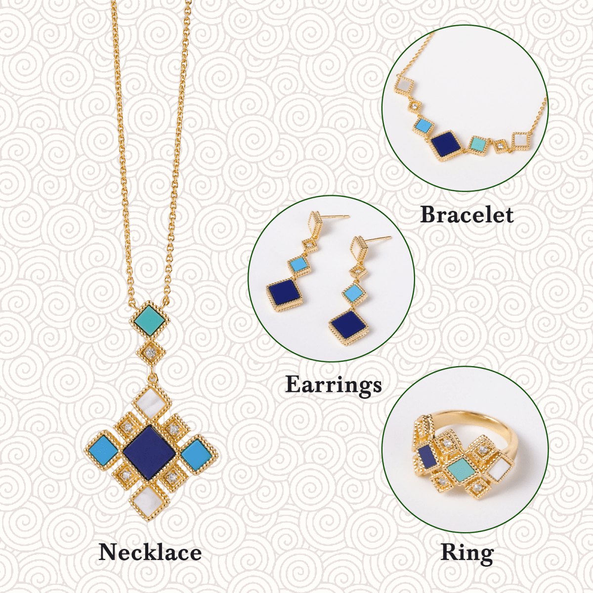 Mariam's Collection Celeste Geometric Gemstone Jewelry Set | Islamic Blue Stone Jewelry Set (MAC253) — detail shot 8