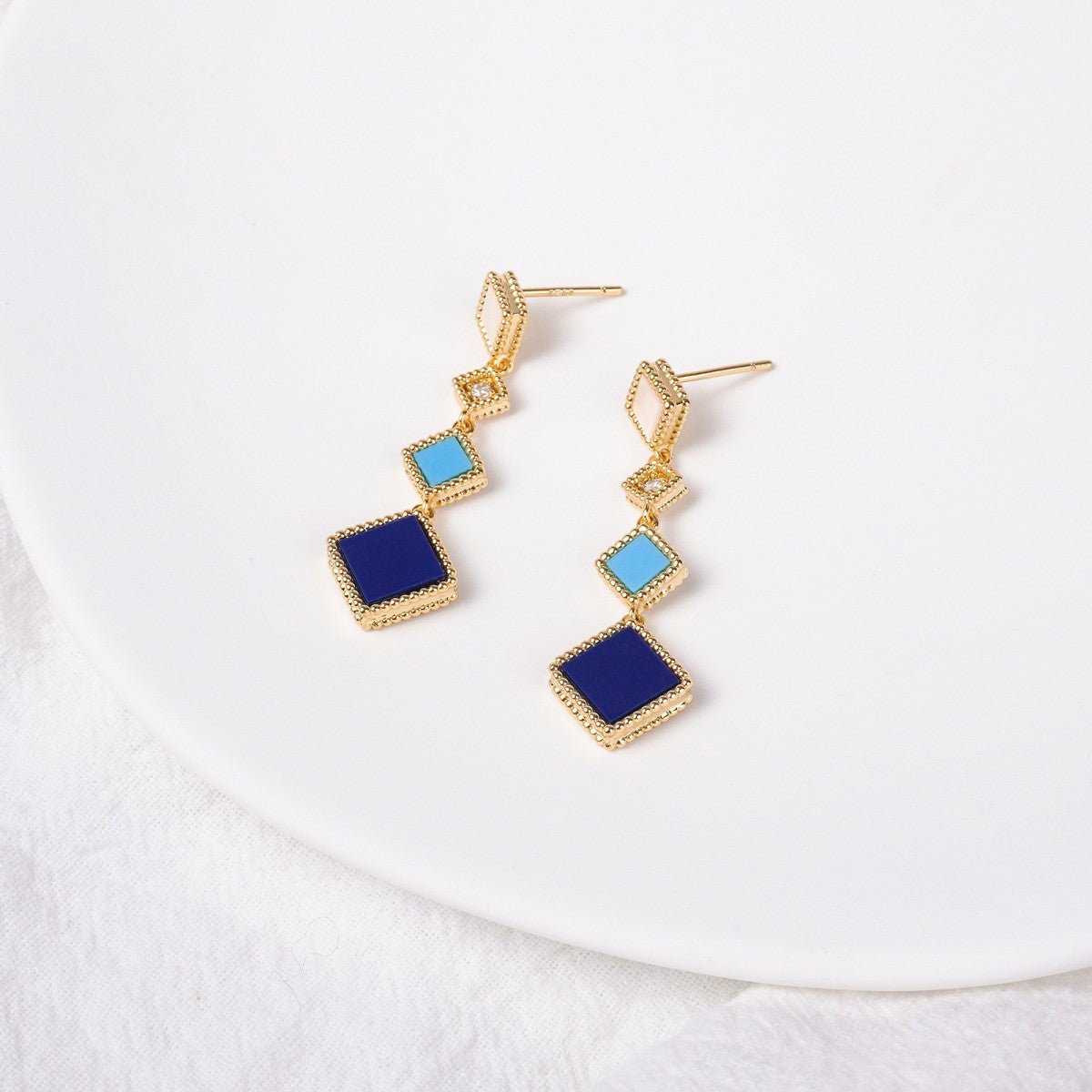 Mariam's Collection Celeste Geometric Gemstone Jewelry Set | Islamic Blue Stone Jewelry Set (MAC253) — product on model