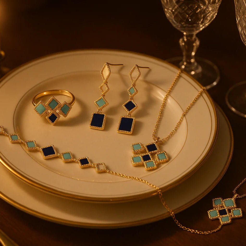 Mariam's Collection Celeste Geometric Gemstone Jewelry Set | Islamic Blue Stone Jewelry Set (MAC253) — main product shot