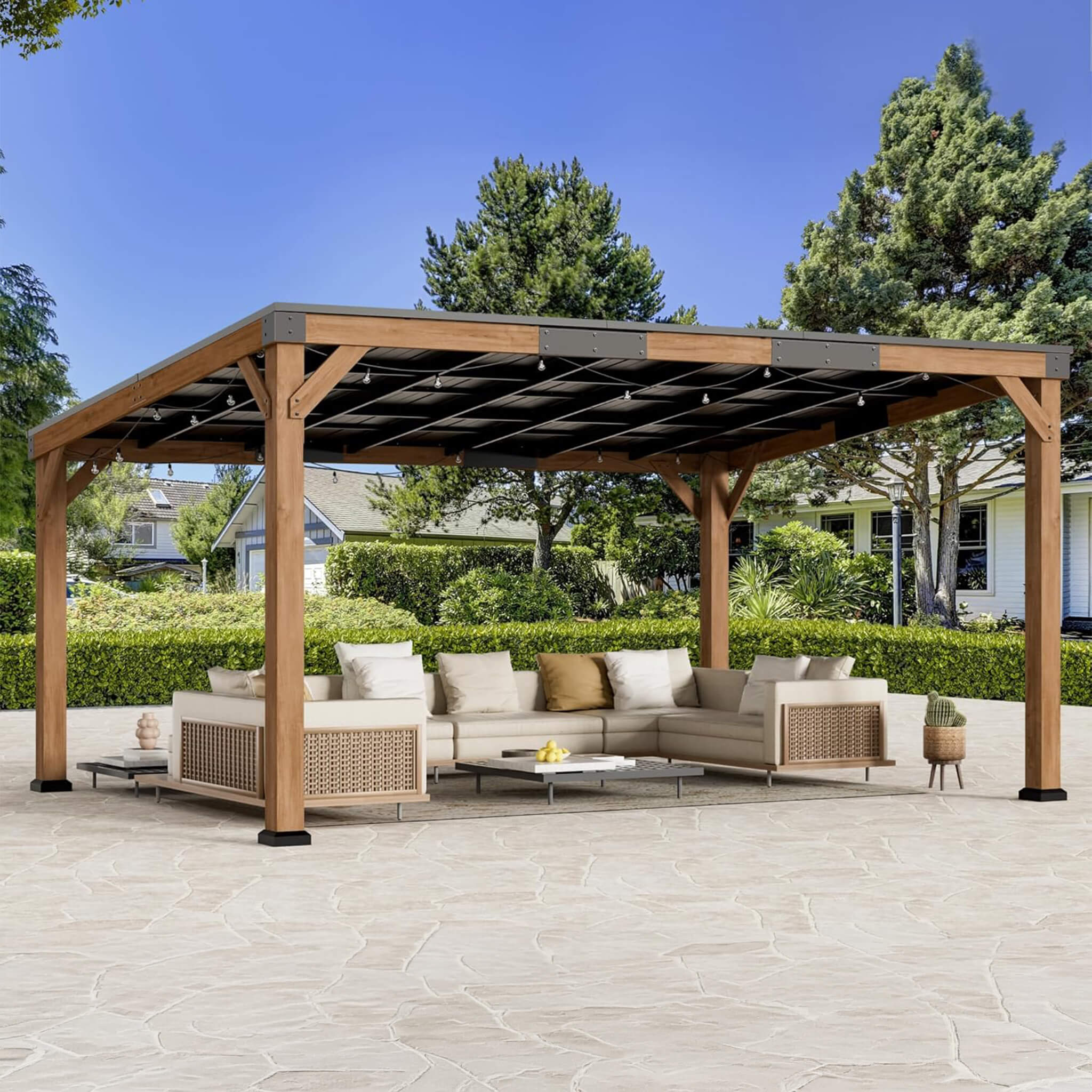 Alora Luxury Modern Cedar Gazebo With Sloped Hardtop Roof (SAK35720) – SAKSBY WHOLESALE