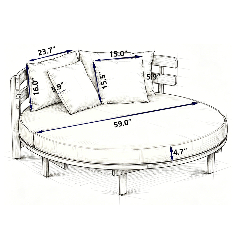 Alora Luxury Outdoor Acacia Wood Round Daybed With Cushions And Pillows (SAK40613) – SAKSBY WHOLESALE, view 11