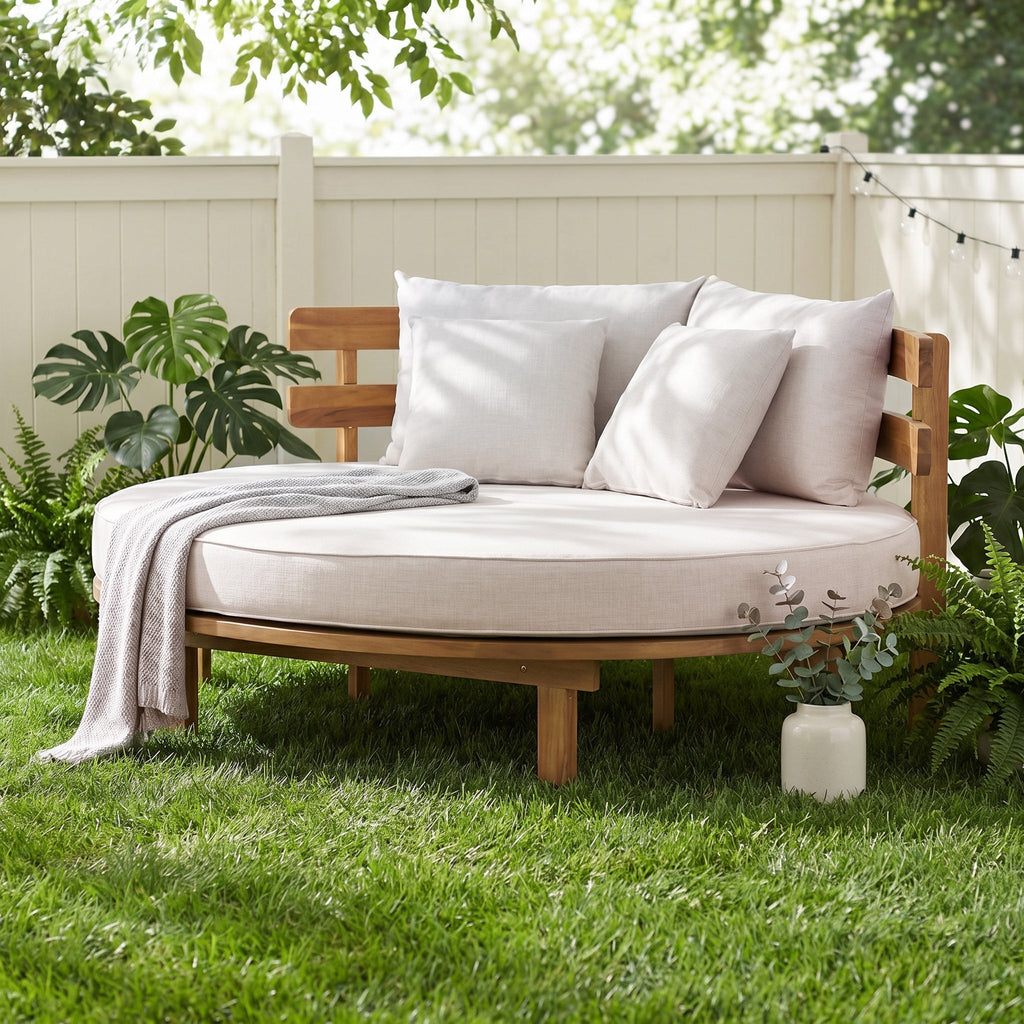 Alora Luxury Outdoor Acacia Wood Round Daybed With Cushions And Pillows (SAK40613) – SAKSBY WHOLESALE, view 7