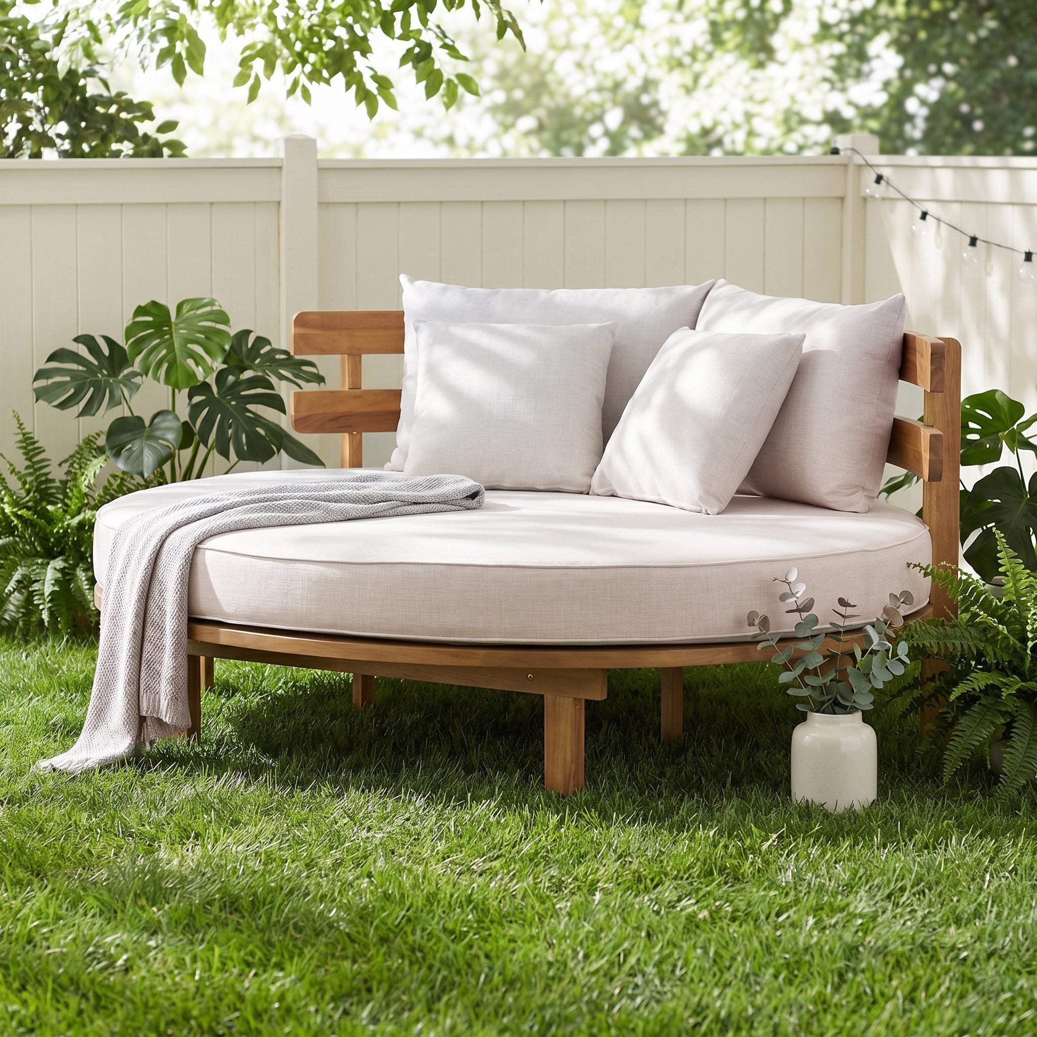 Alora Luxury Outdoor Acacia Wood Round Daybed With Cushions And Pillows (SAK40613) – SAKSBY WHOLESALE, view 7