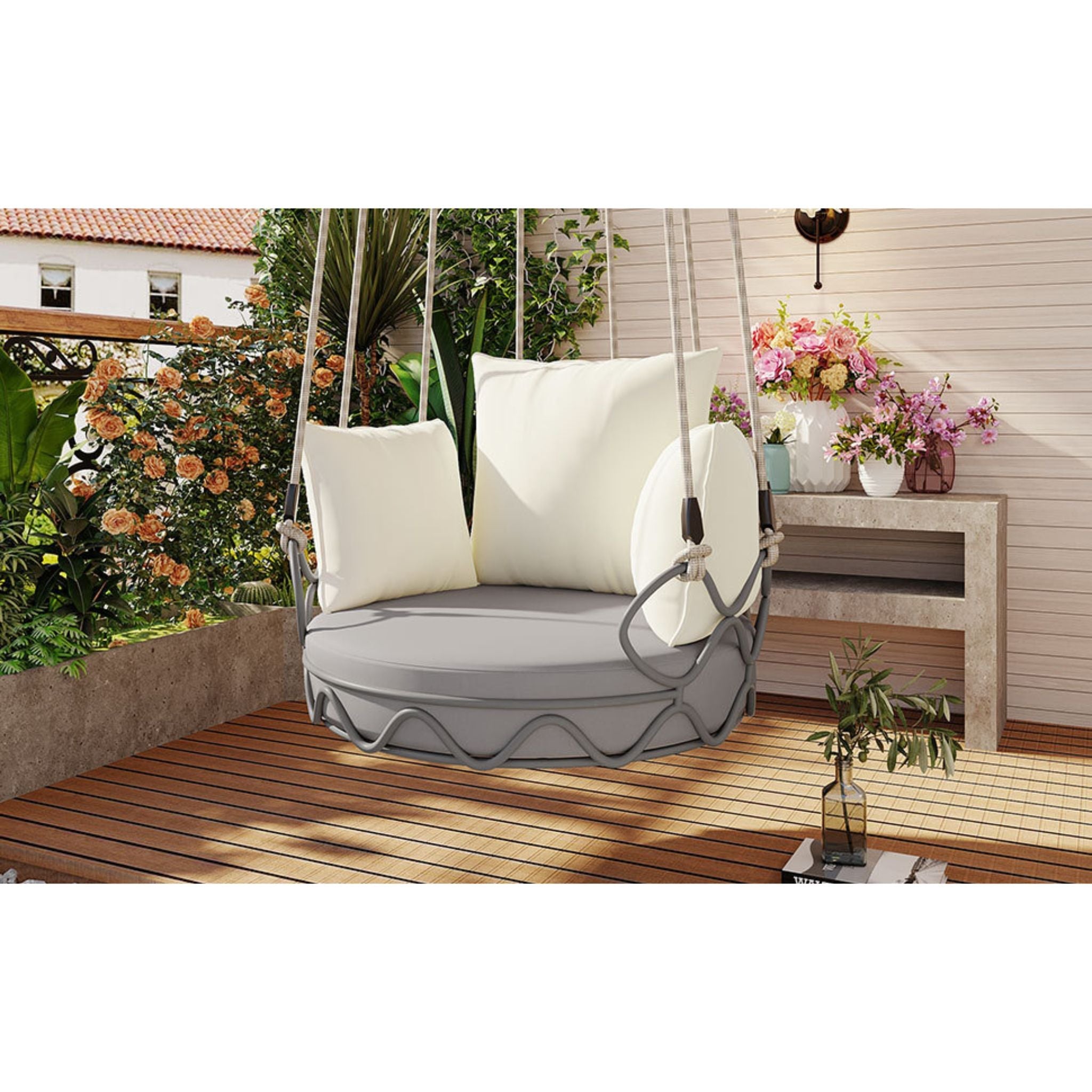 Alora Luxury Outdoor Hanging Basket Porch Swing Chair With UV Resistant Cushions (SAK95678) – SAKSBY WHOLESALE, view 10